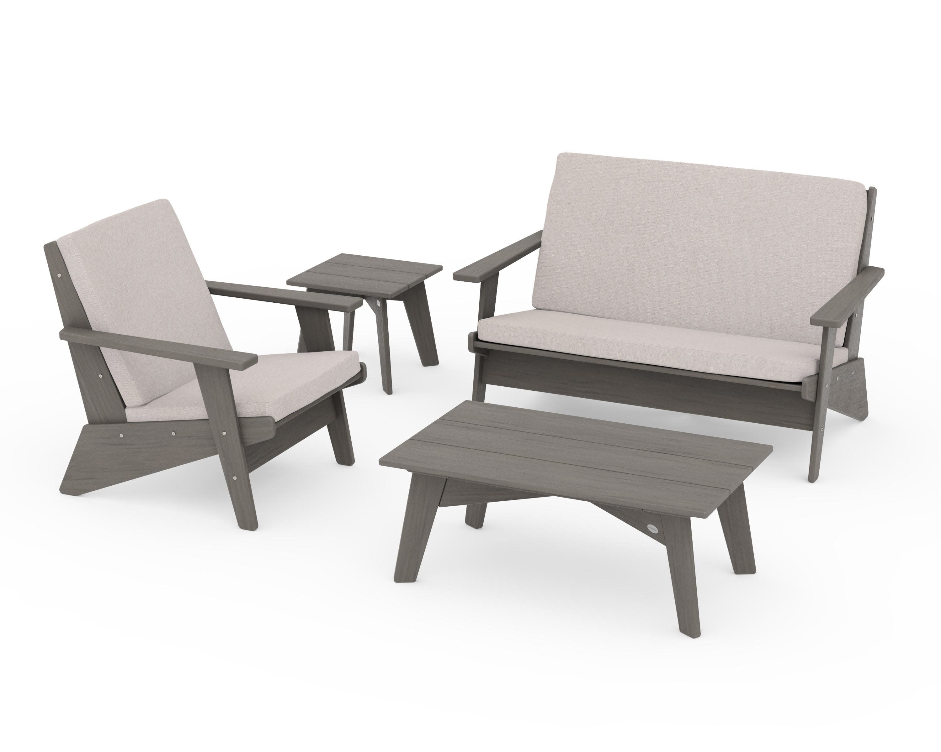 Riviera Modern Lounge 4-Piece Set in Driftwood / Dune Burlap