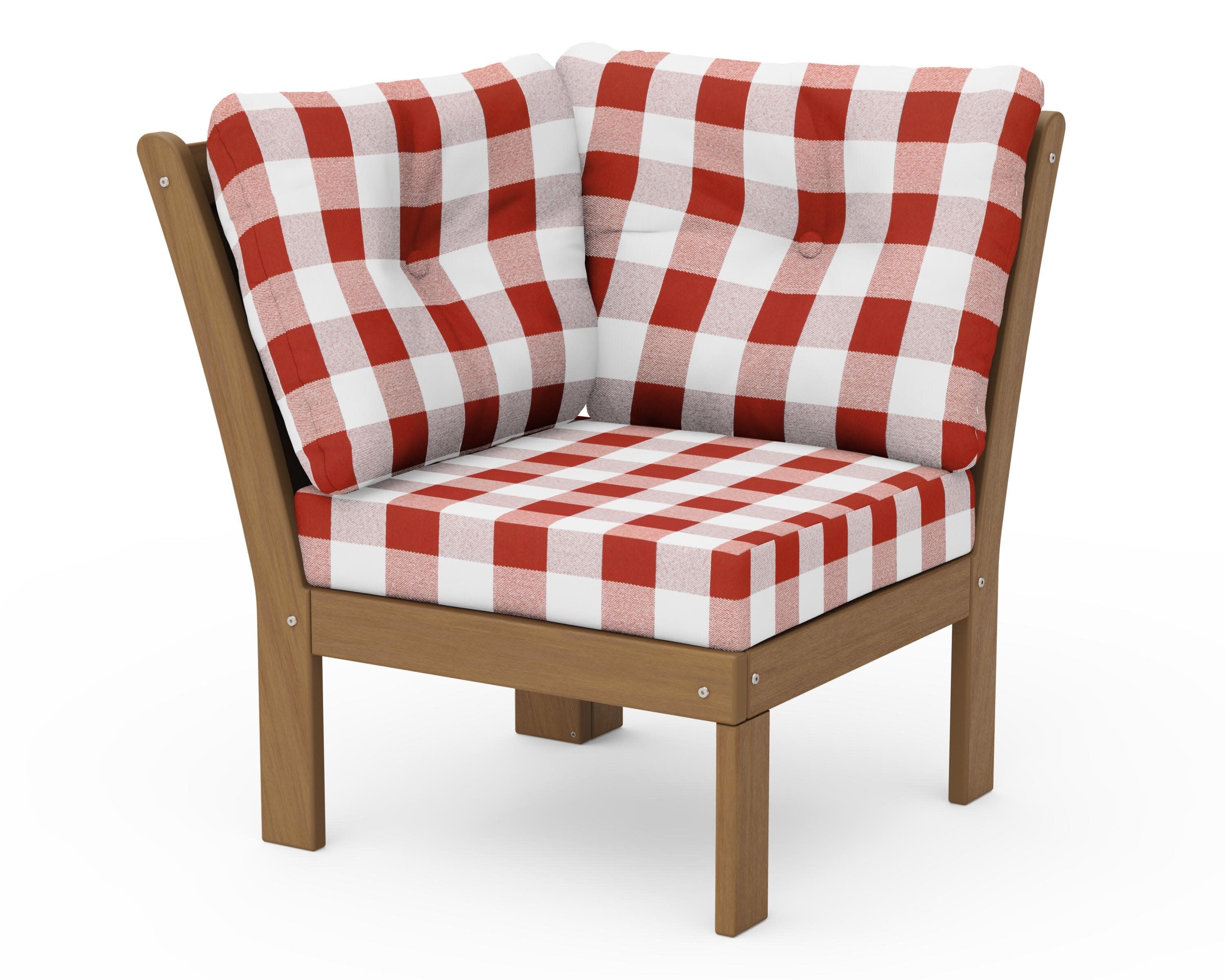 Vineyard Modular Corner Chair in Natural / Buffalo Plaid Crimson