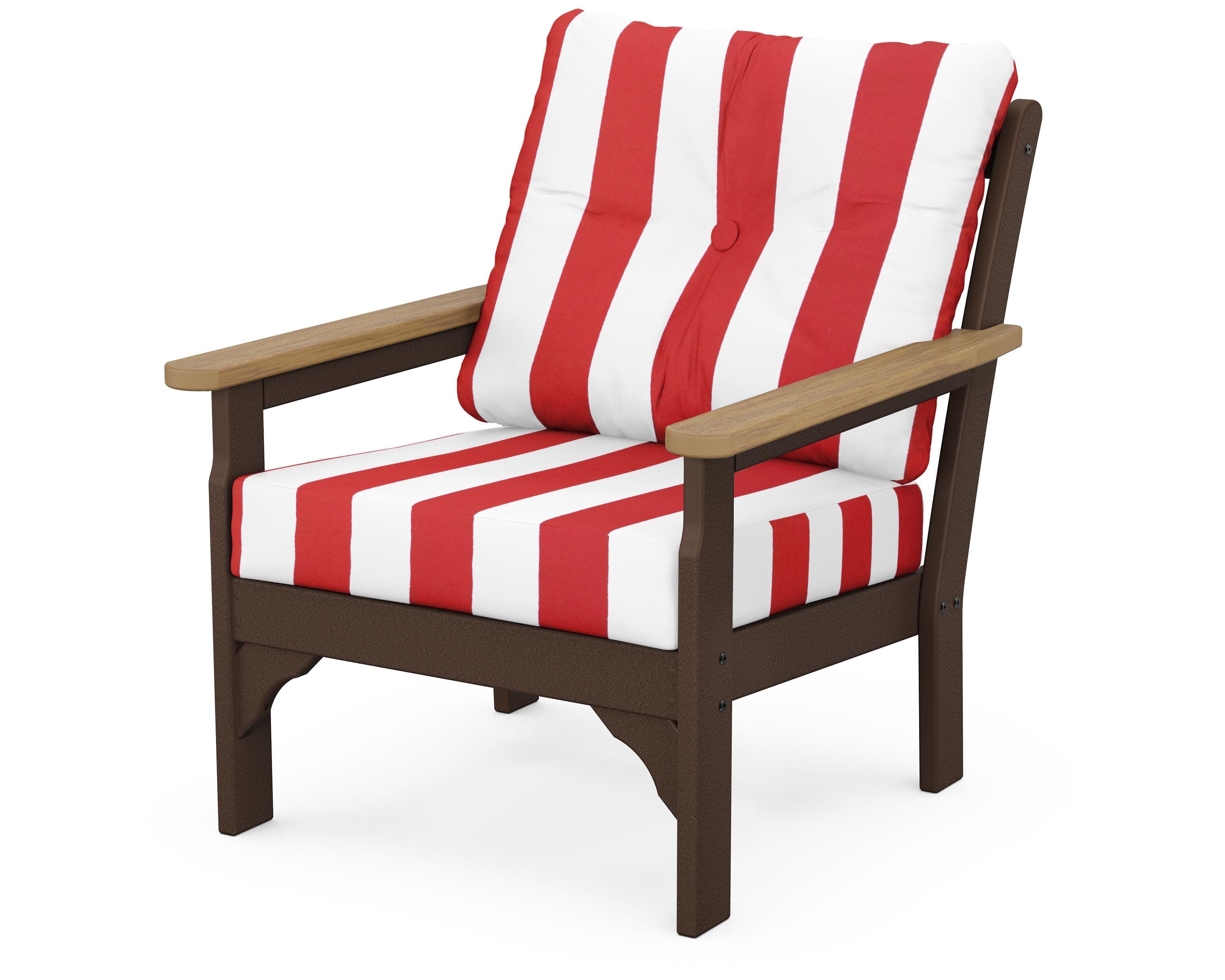 Vineyard Deep Seating Chair in Mahogany / Natural / Cabana Stripe Crimson