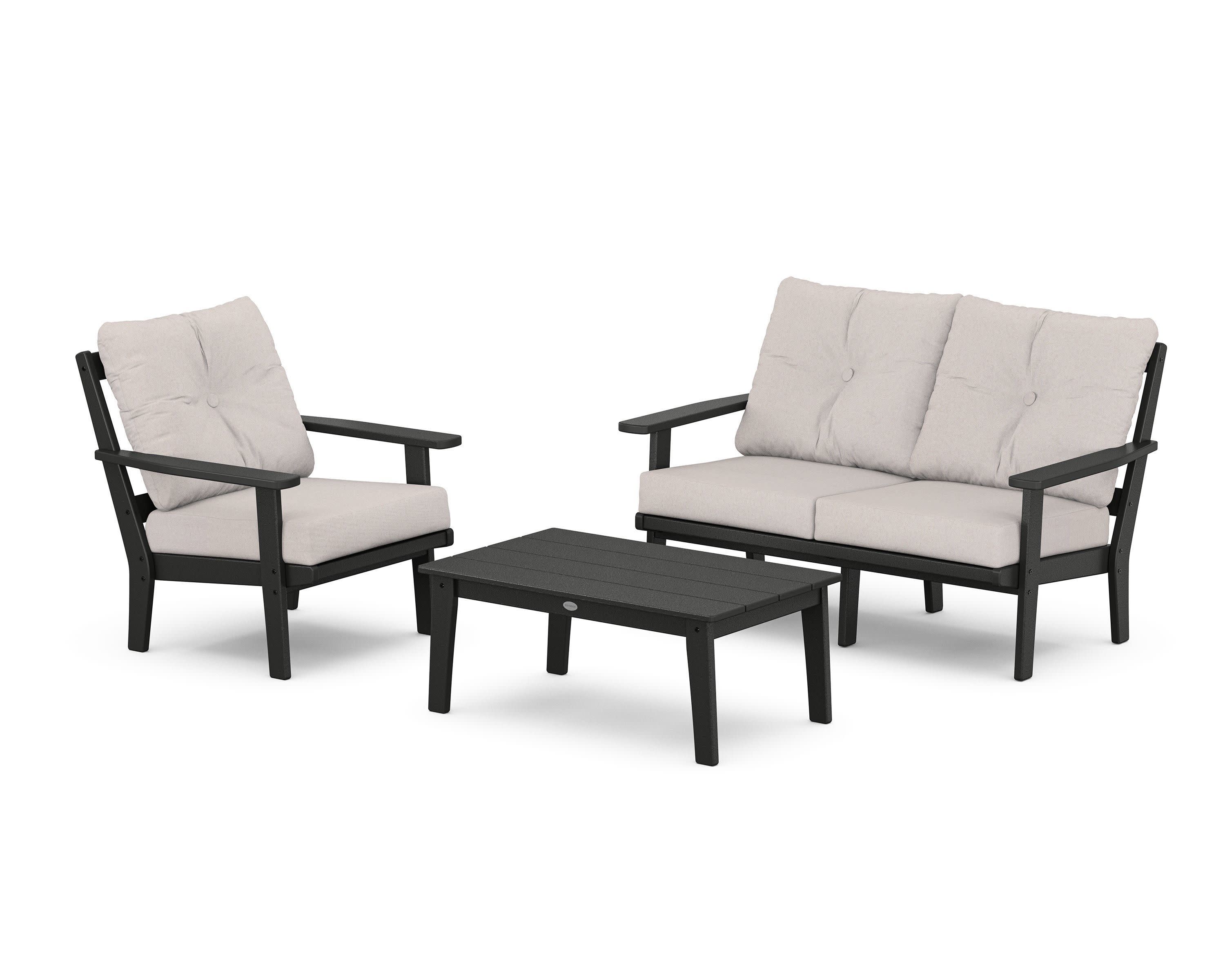 Oxford 3-Piece Deep Seating Set with Loveseat in Black / Dune Burlap
