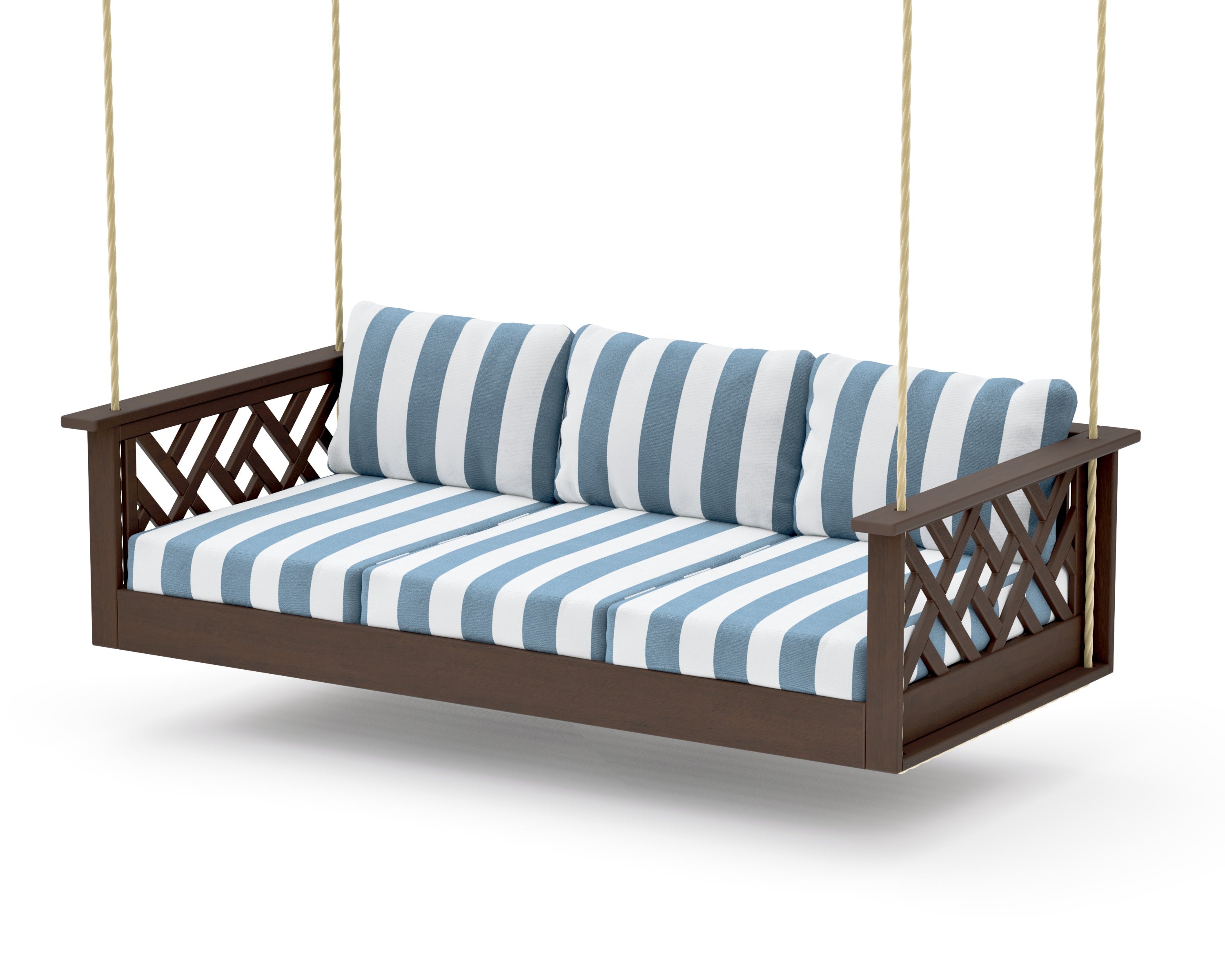 Chippendale Daybed Swing in Kona / Cabana Stripe Sky Blue