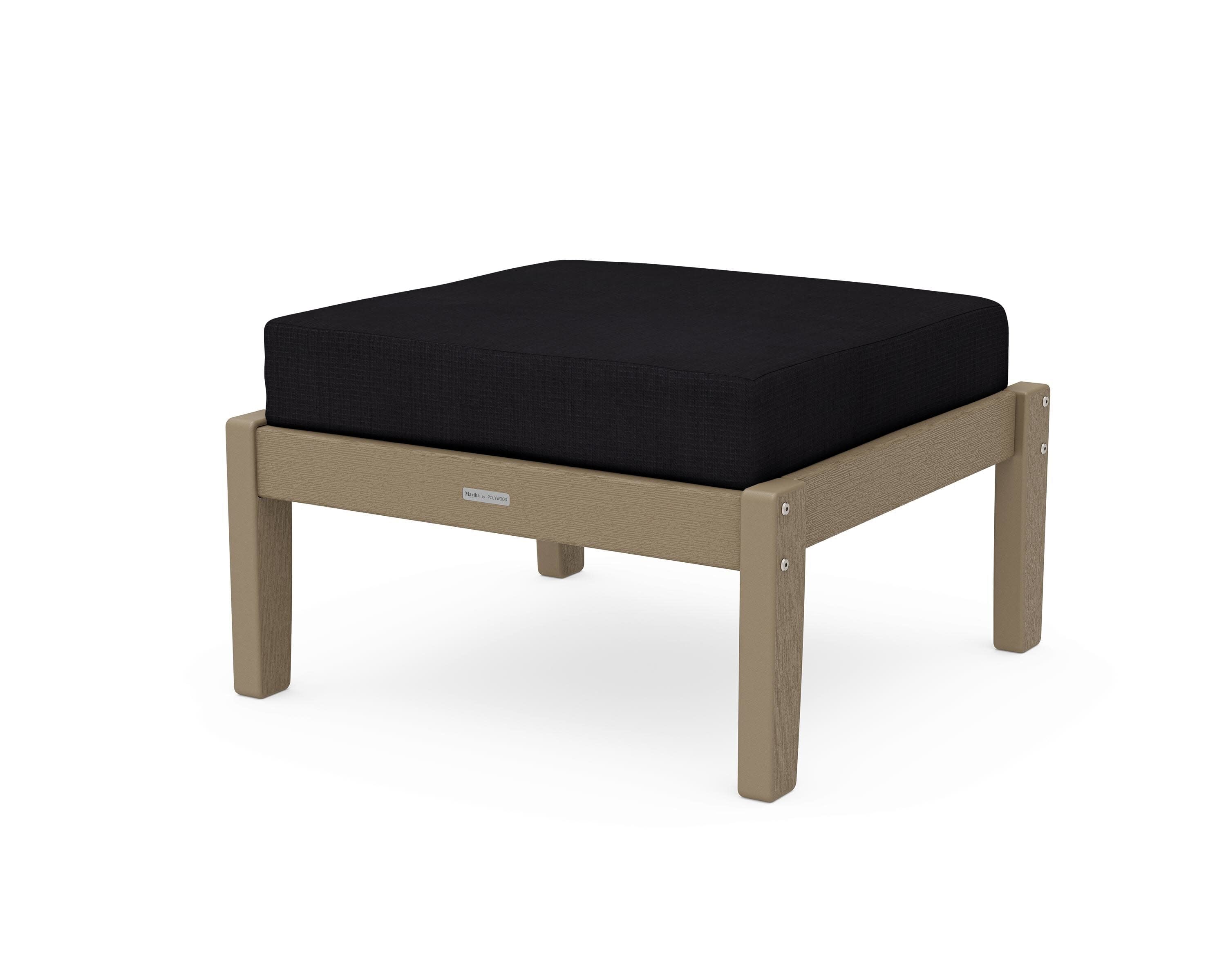 Chinoiserie Deep Seating Ottoman in Vintage Sahara / Midnight Linen