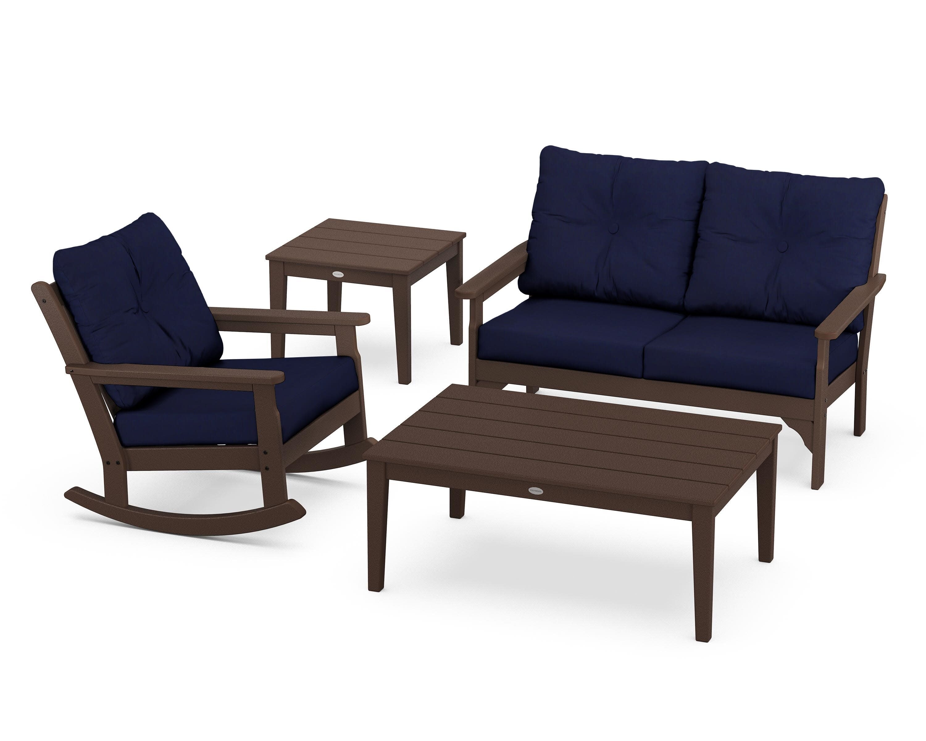 Vineyard 4-Piece Deep Seating Rocker Set in Mahogany / Navy