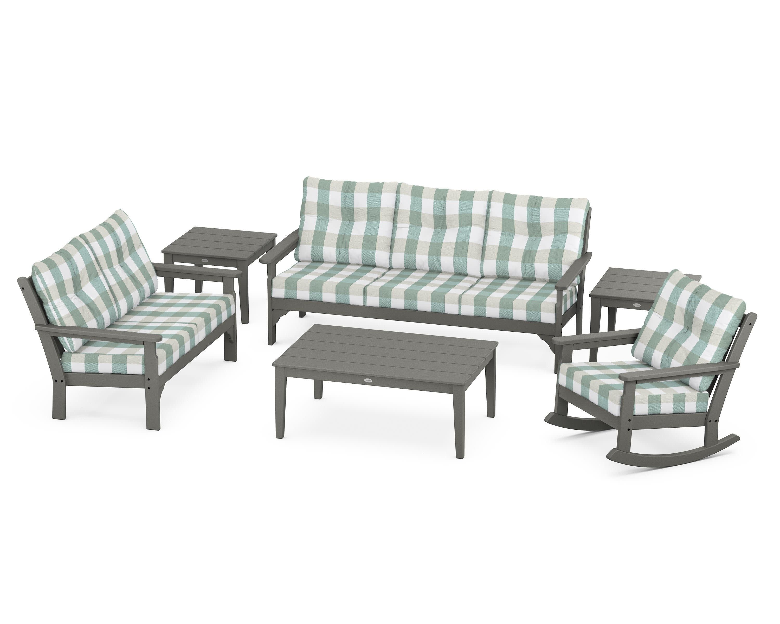 Vineyard 6-Piece Deep Seating Set in Slate Grey / Buffalo Plaid Glacier Spa