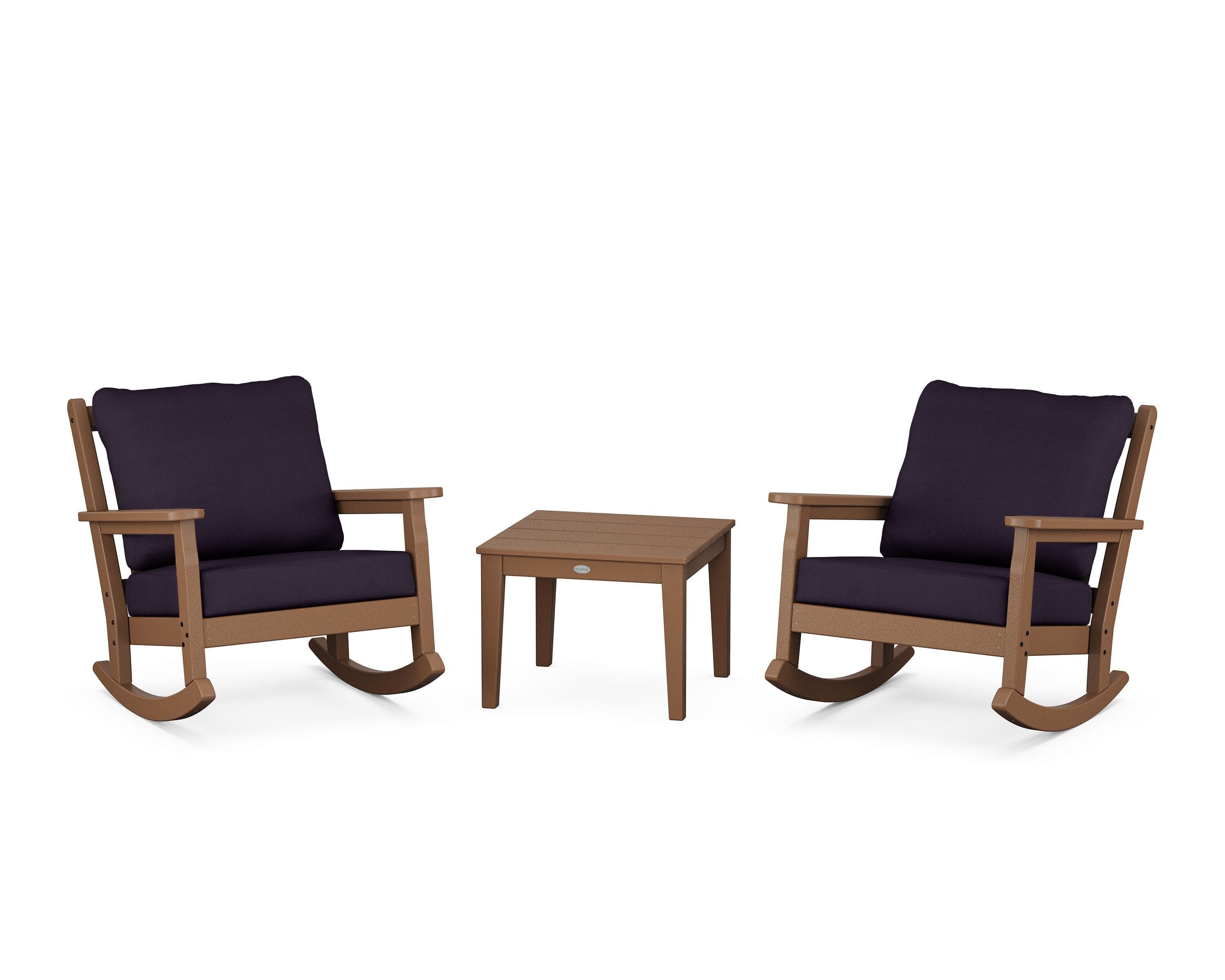 Chippendale 3-Piece Deep Seating Rocker Set in Teak / Navy Linen