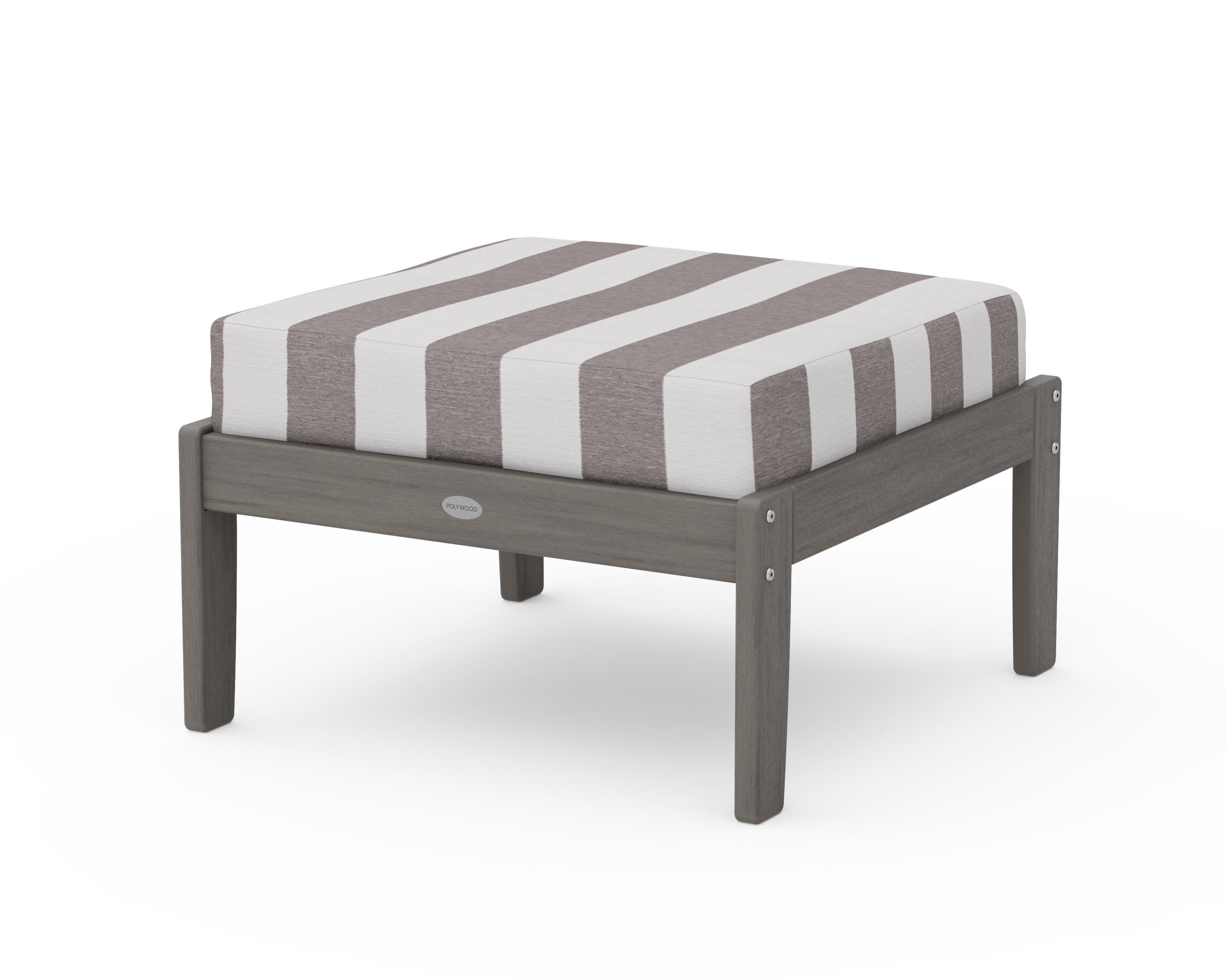 Braxton Deep Seating Ottoman in Driftwood / Cabana Stripe Grey Mist