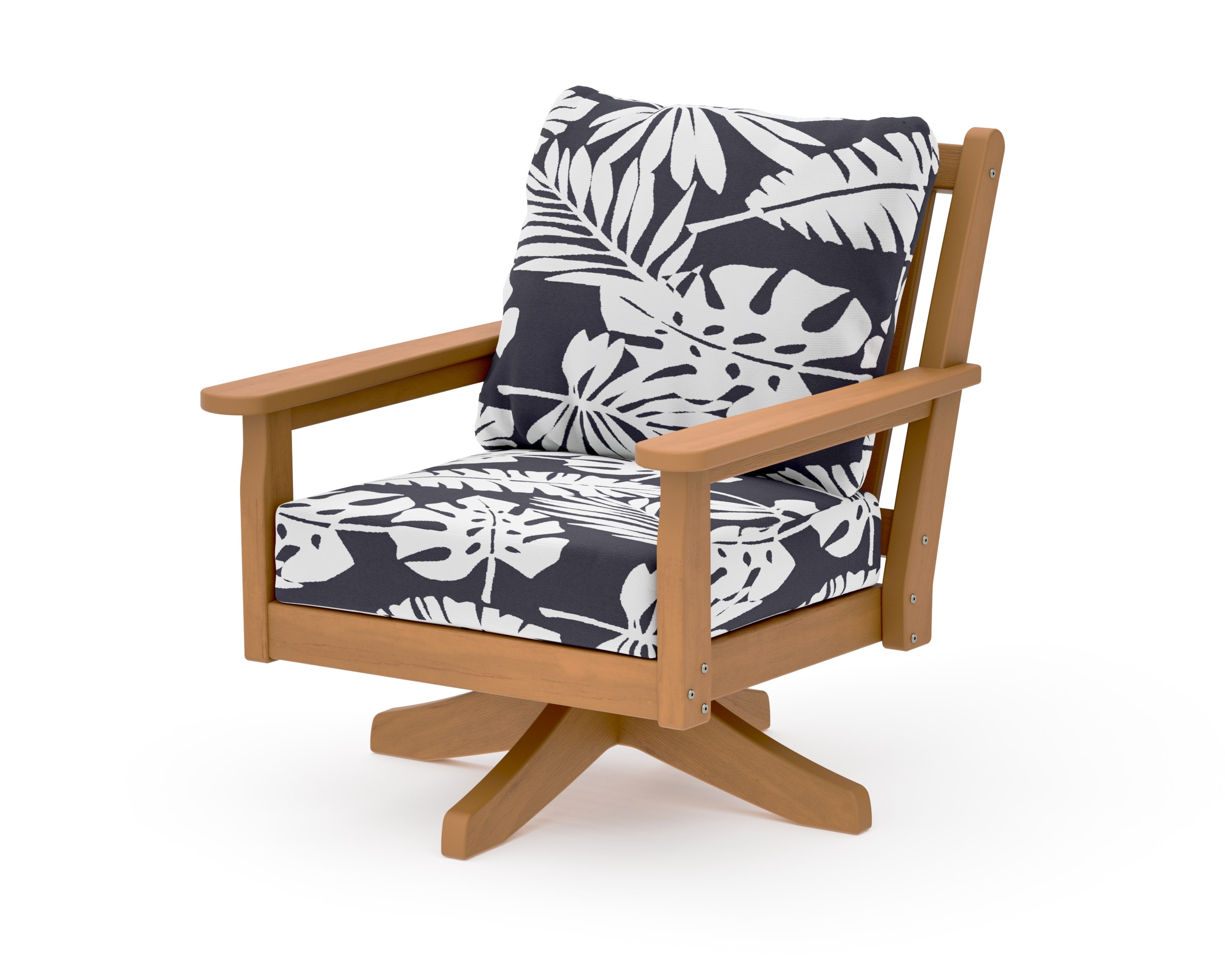 Chippendale Deep Seating Swivel Chair in Natural / Leaf Navy