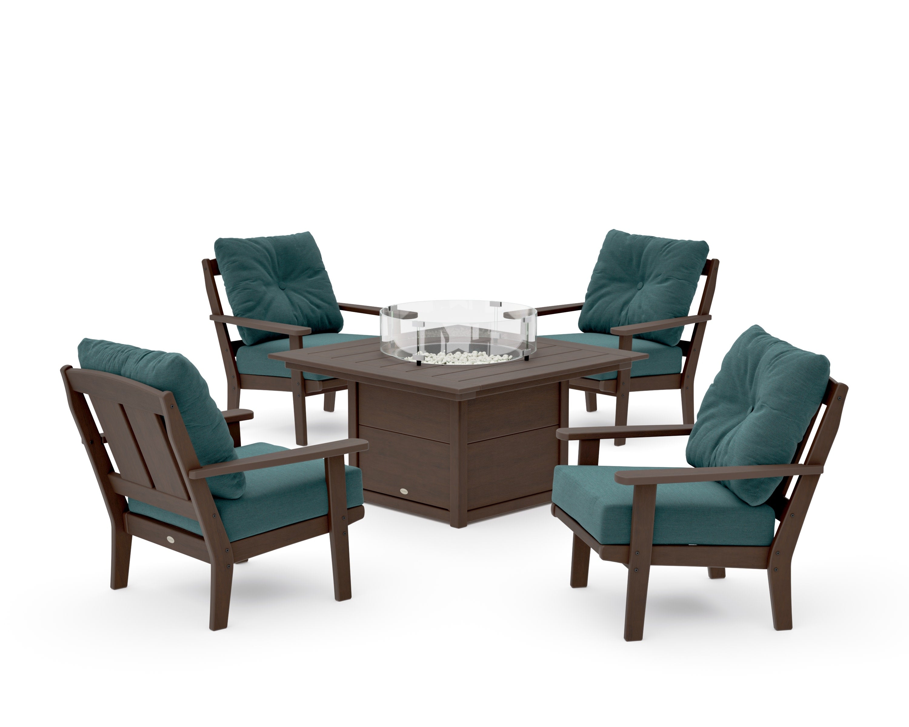 Mission 5-Piece Deep Seating Set with Fire Pit Table in Kona / Ocean Teal