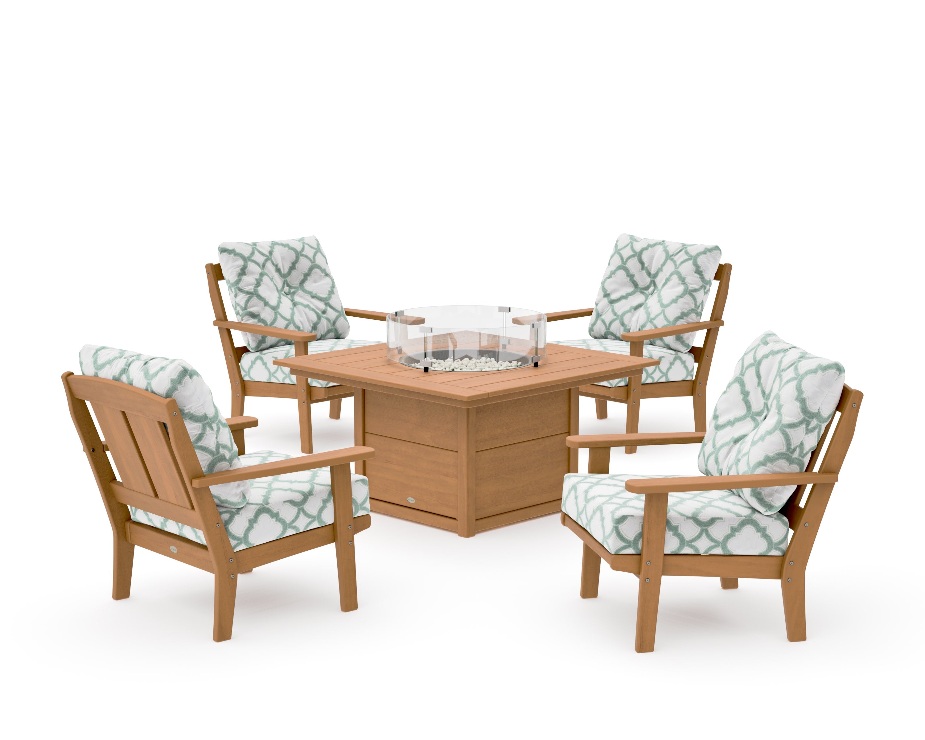 Mission 5-Piece Deep Seating Set with Fire Pit Table in Natural / Trellis Glacier Spa