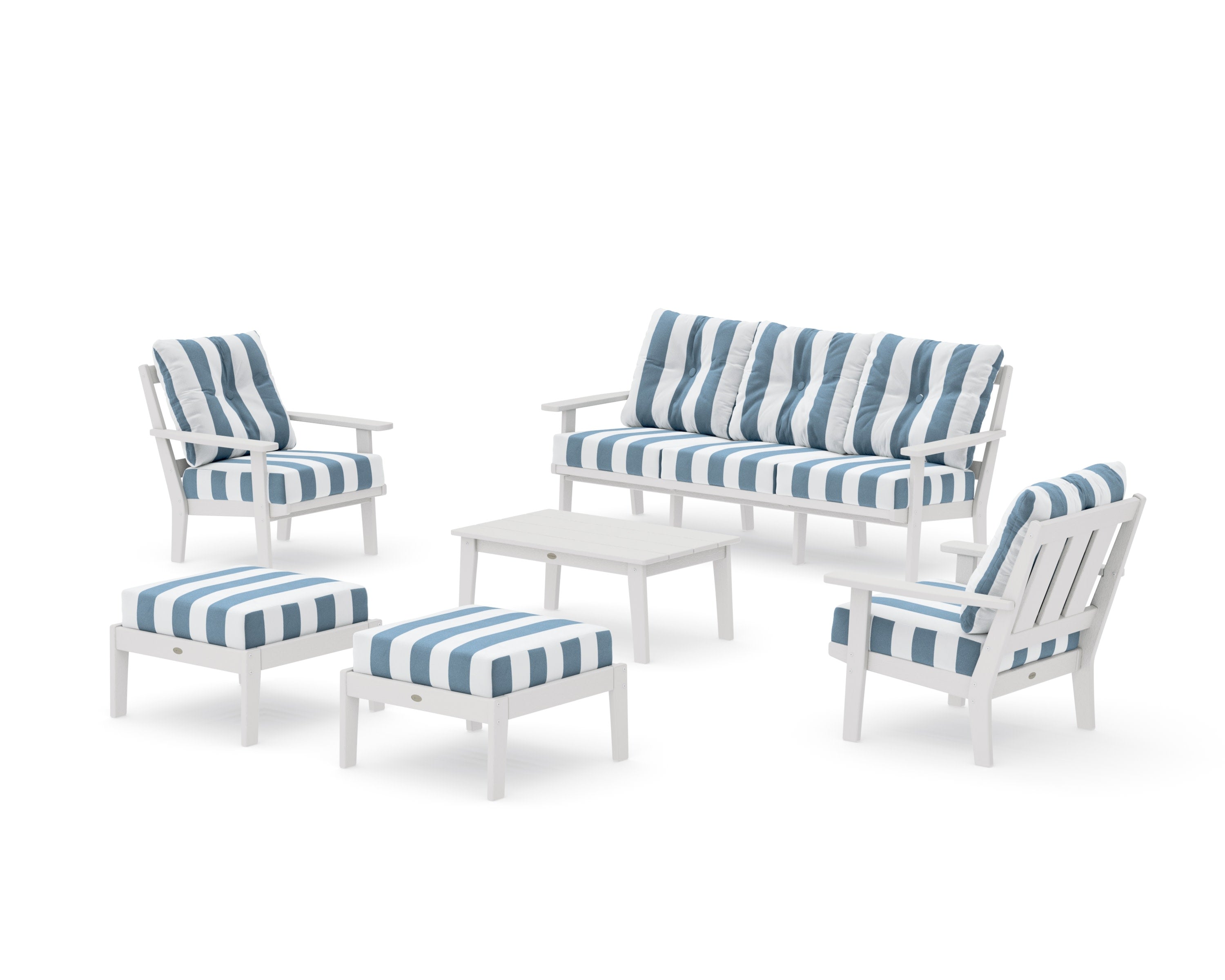 Oxford 6-Piece Lounge Sofa Set in Vintage White / Cabana Stripe Sky Blue