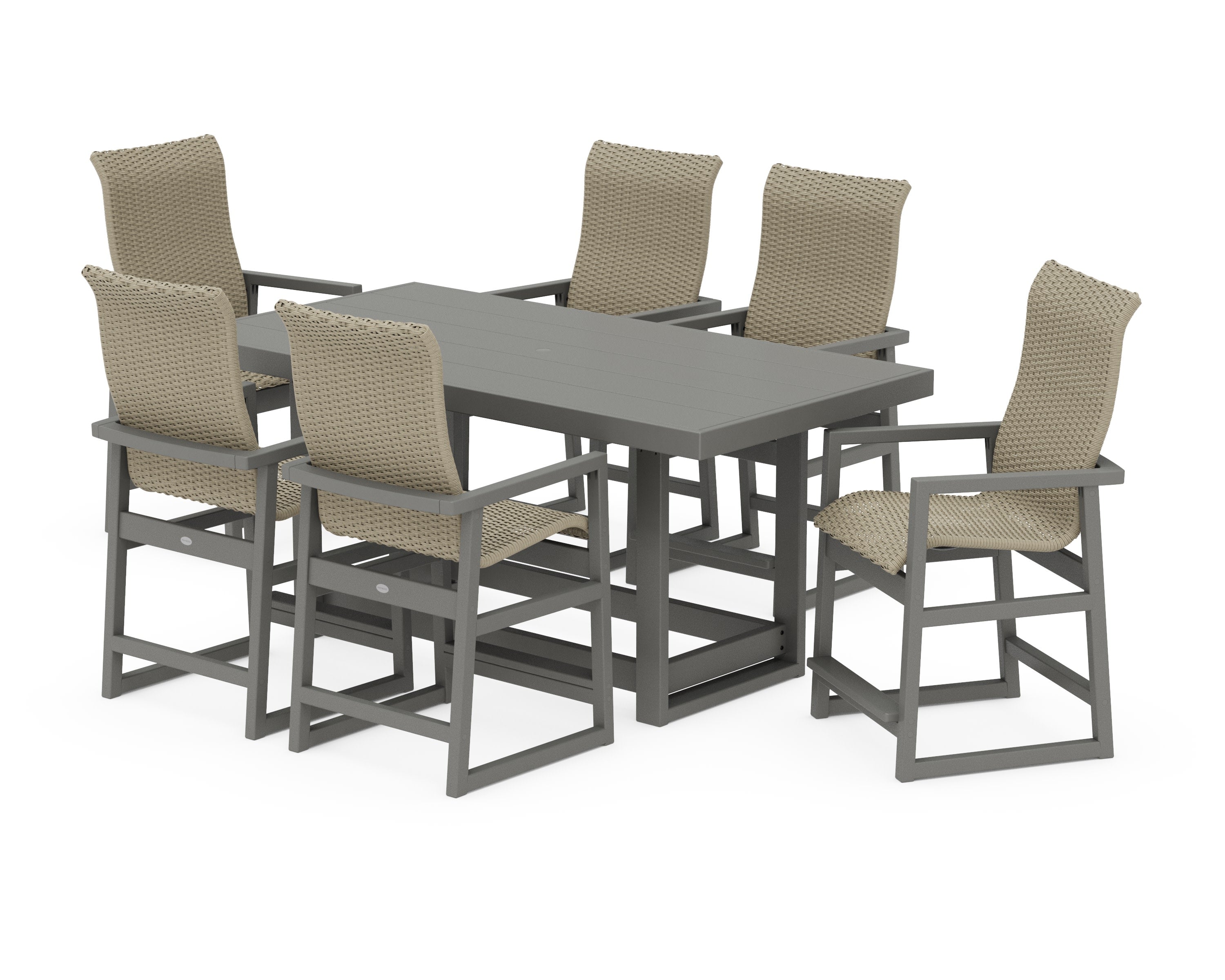 EDGE Woven Highback Arm Chair 7-Piece Counter Set in Slate Grey / Dune Grass