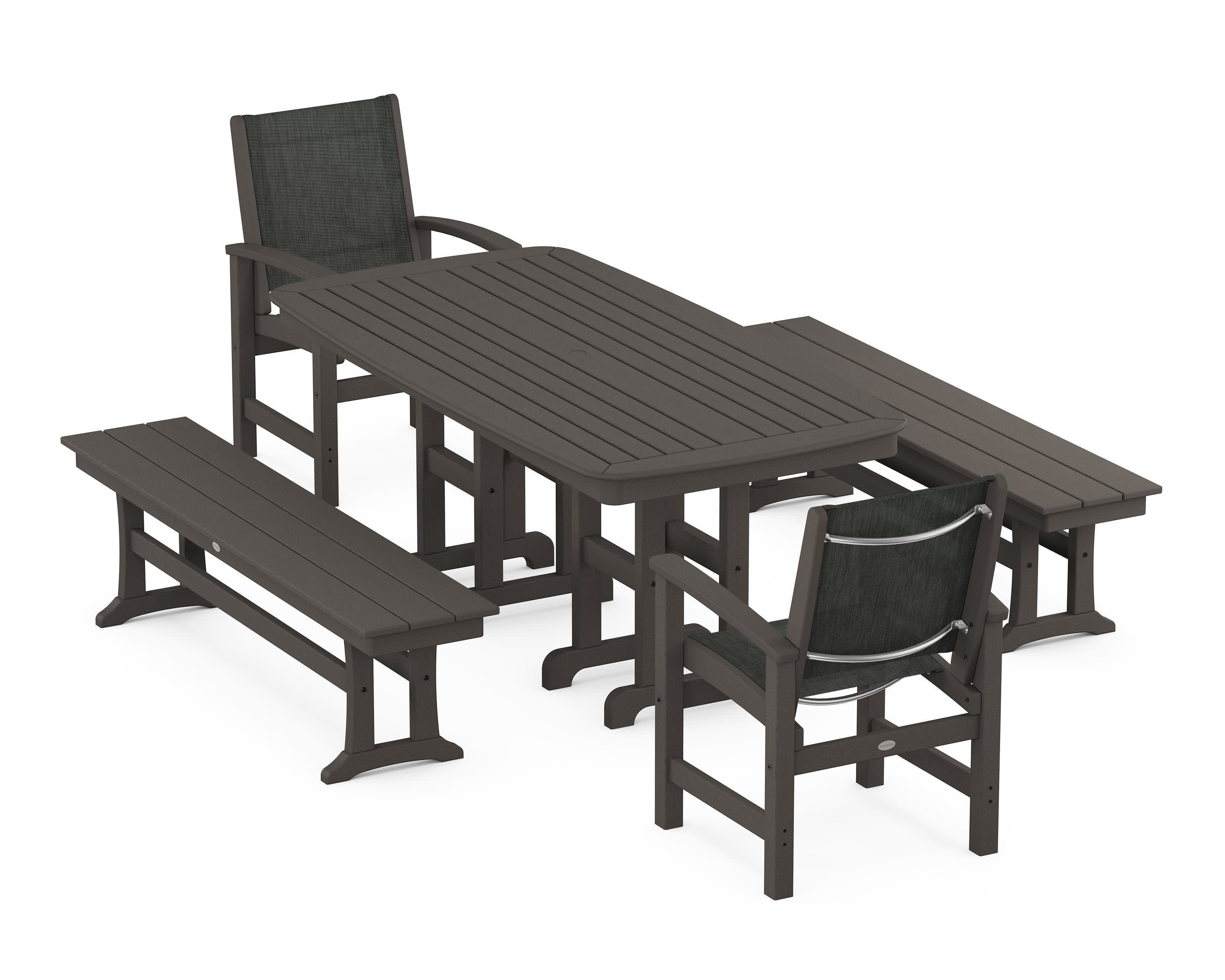 Coastal 5-Piece Dining Set in Vintage Coffee / Ember Sling