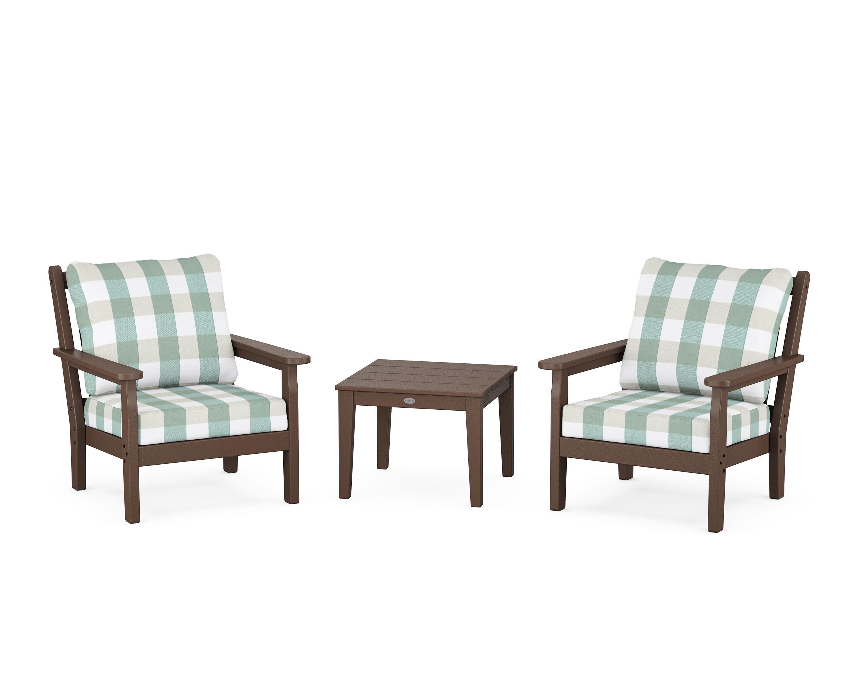 Chippendale 3-Piece Deep Seating Set in Mahogany / Buffalo Plaid Glacier Spa