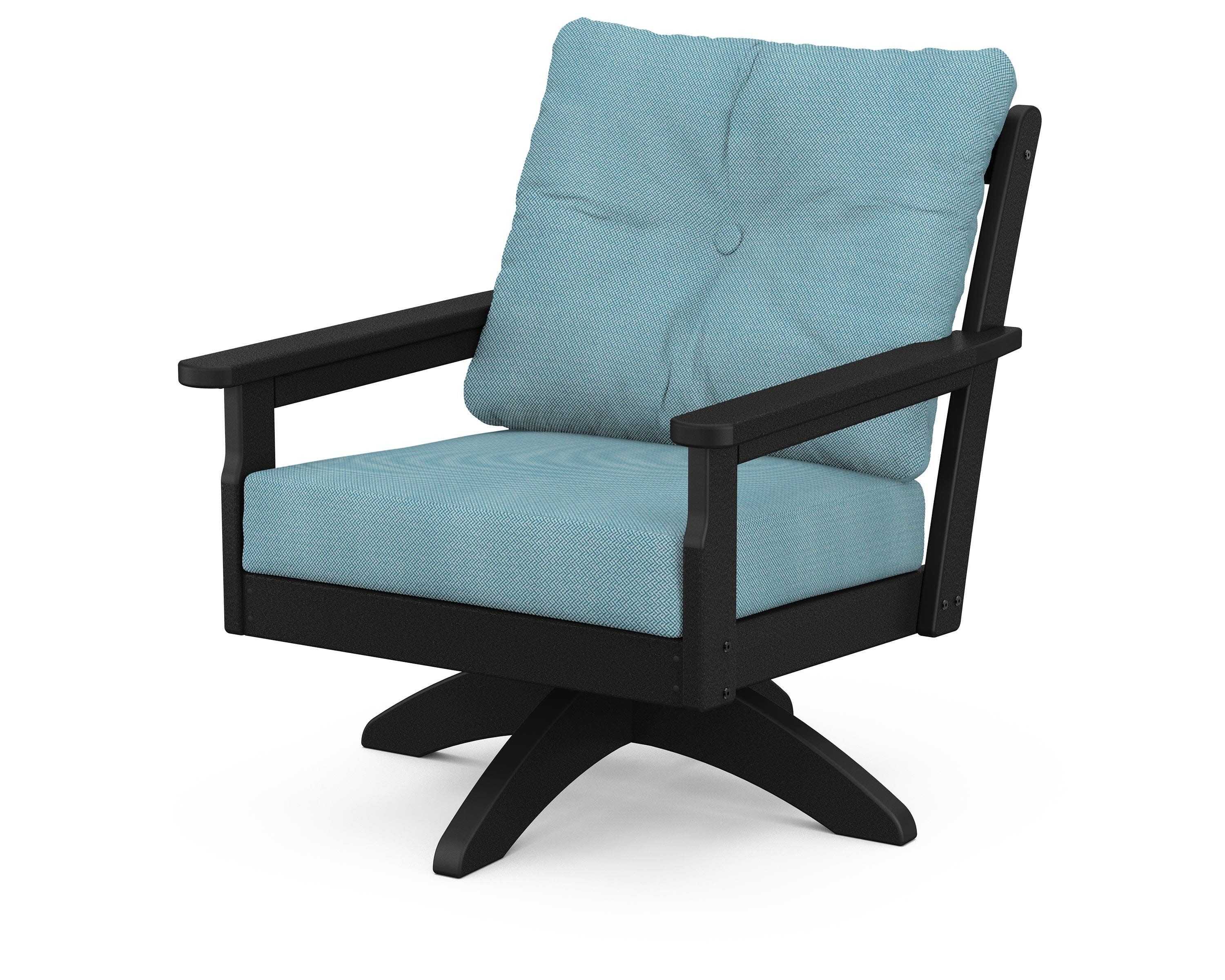 Vineyard Deep Seating Swivel Chair in Black / Lattice Sky Blue