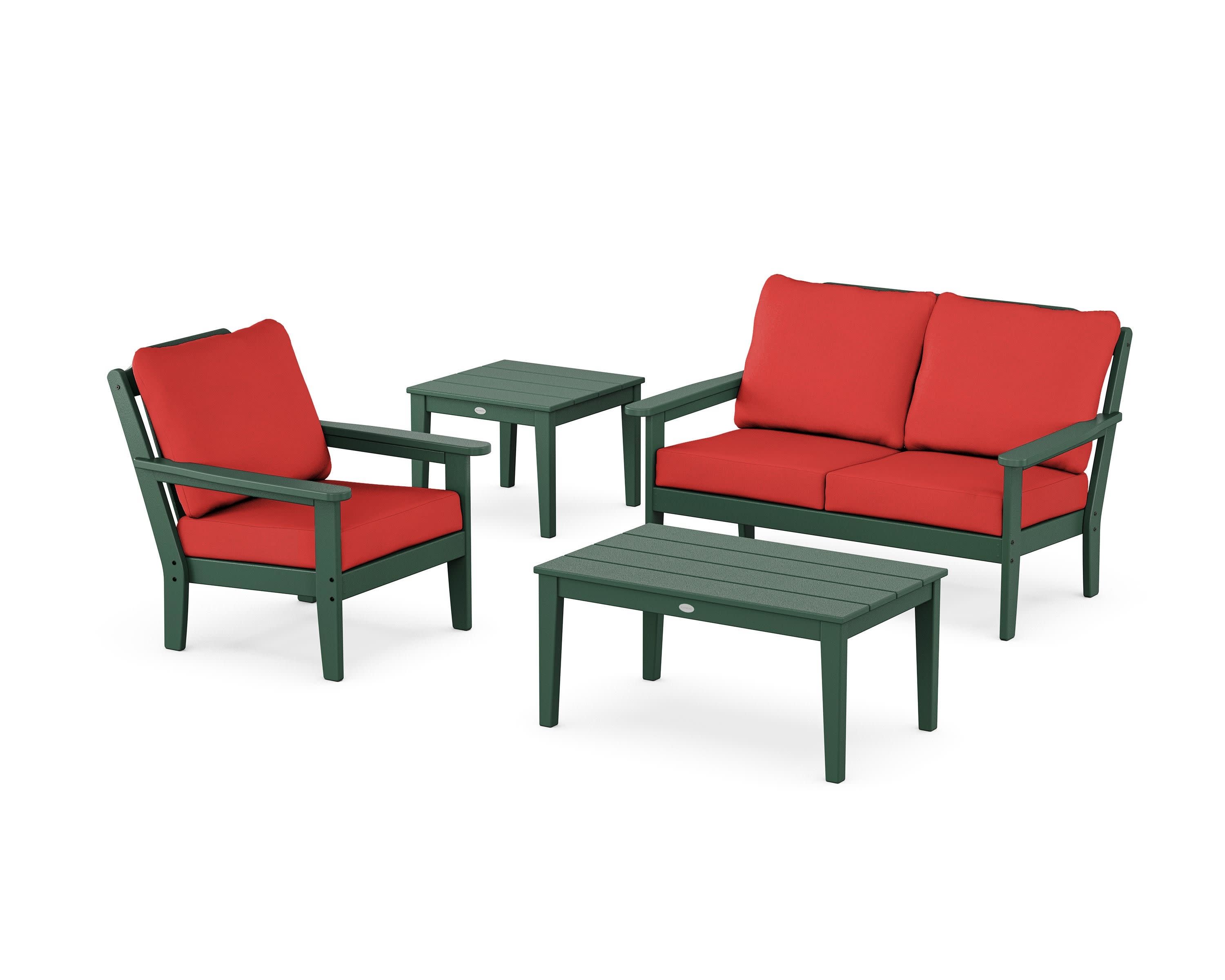 Wovendale 4-Piece Deep Seating Set in Green / Crimson Linen