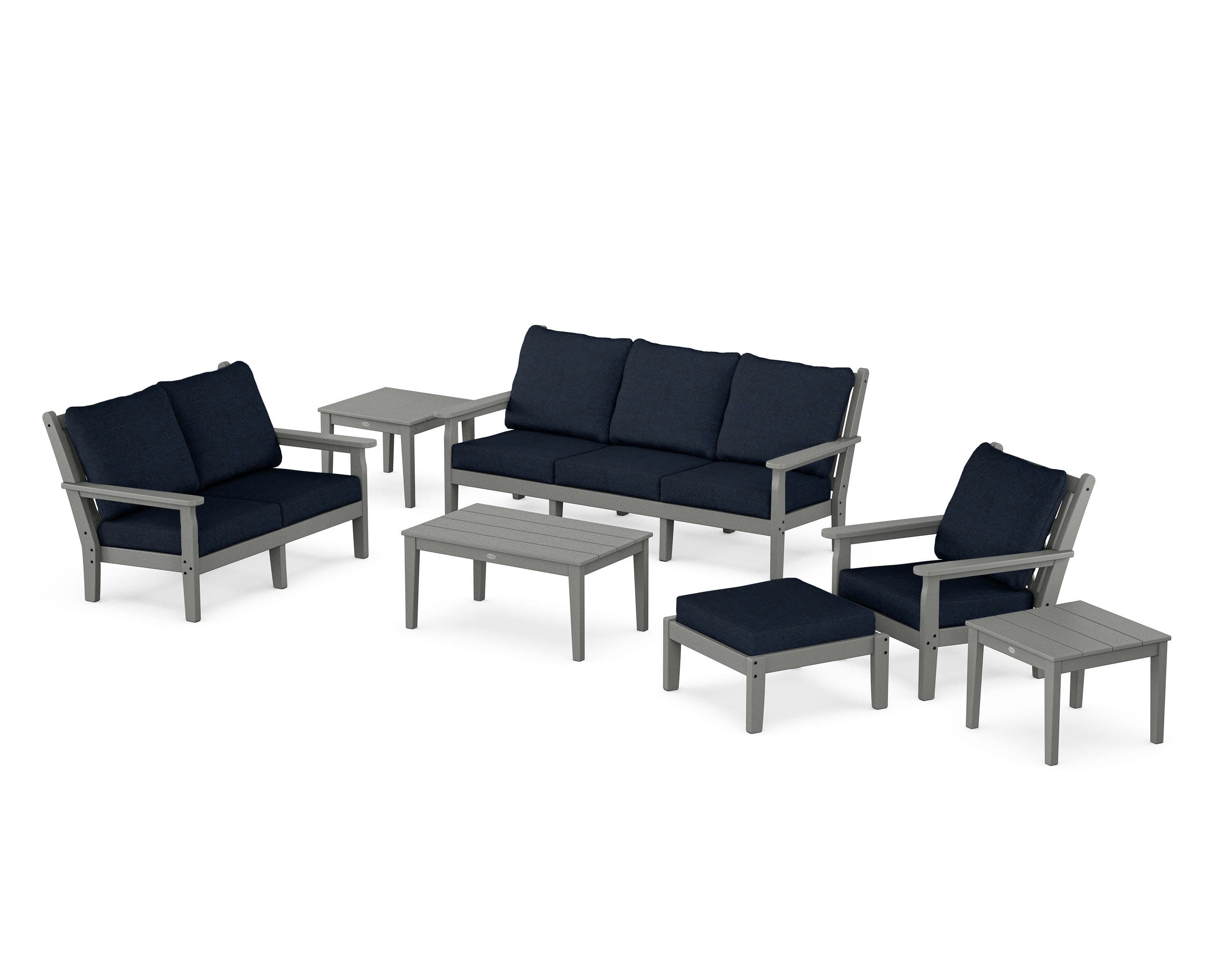 Chippendale 7-Piece Deep Seating Set in Slate Grey / Marine Indigo