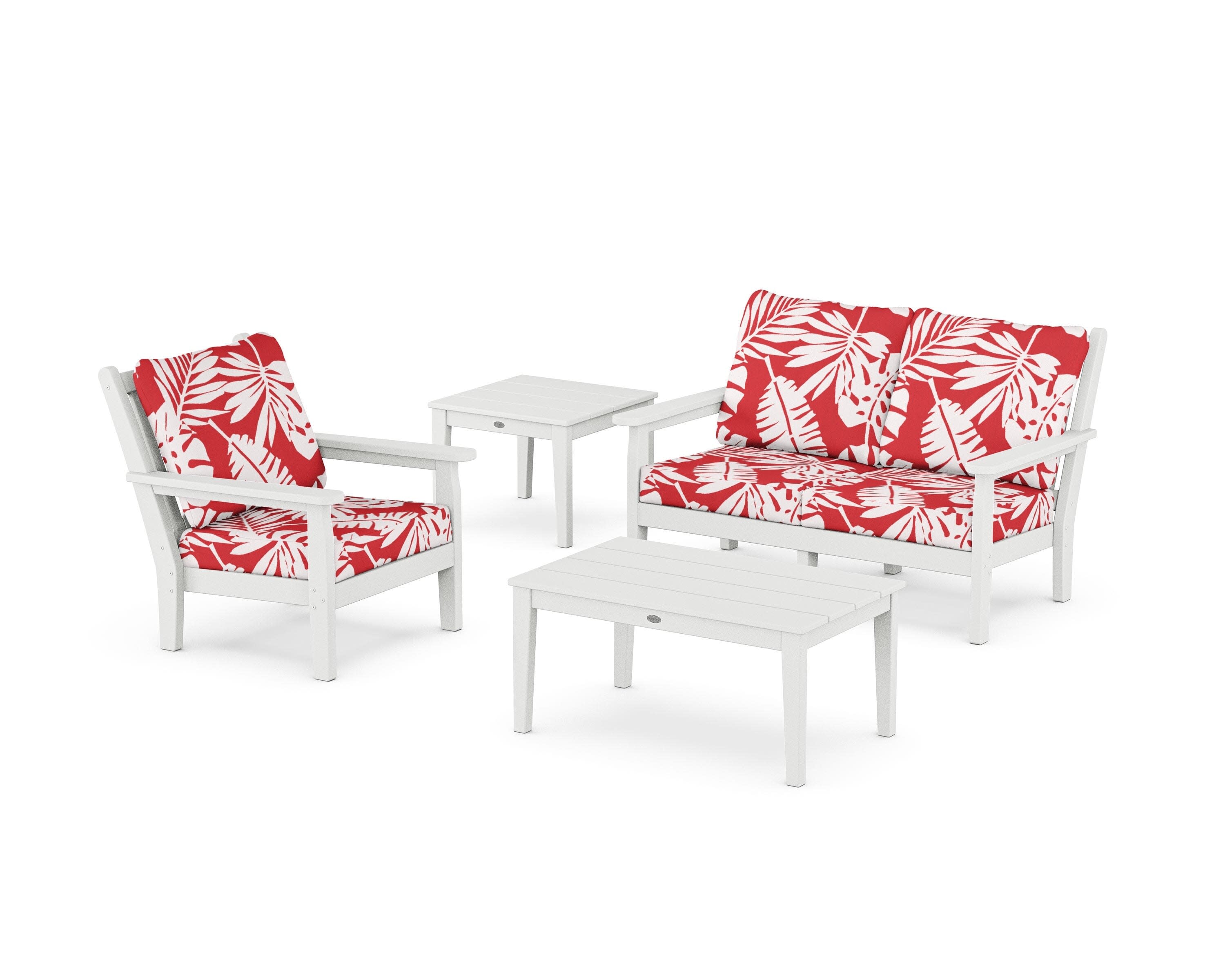 Chippendale 4-Piece Deep Seating Set in White / Leaf Crimson