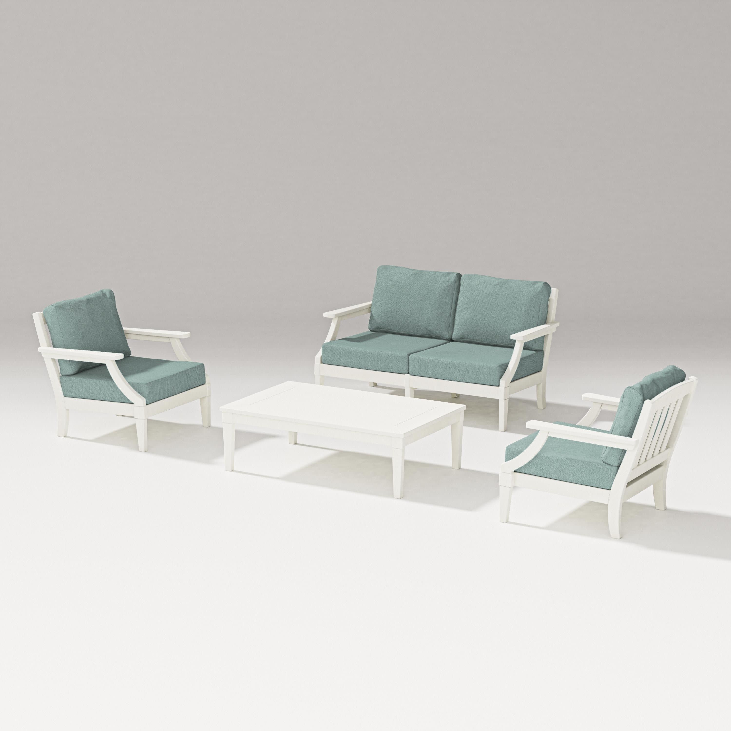 Estate Lounge 4-Piece Loveseat Set in Vintage White / Glacier Spa