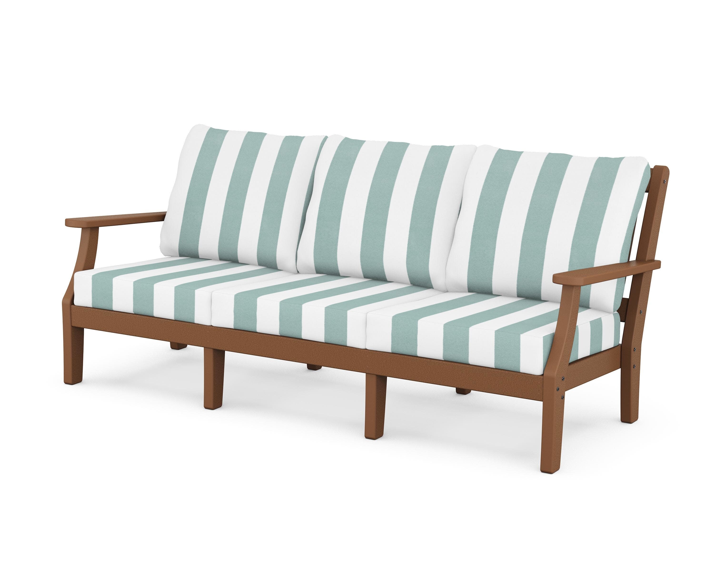 Chinoiserie Deep Seating Sofa in Teak / Cabana Stripe Glacier Spa