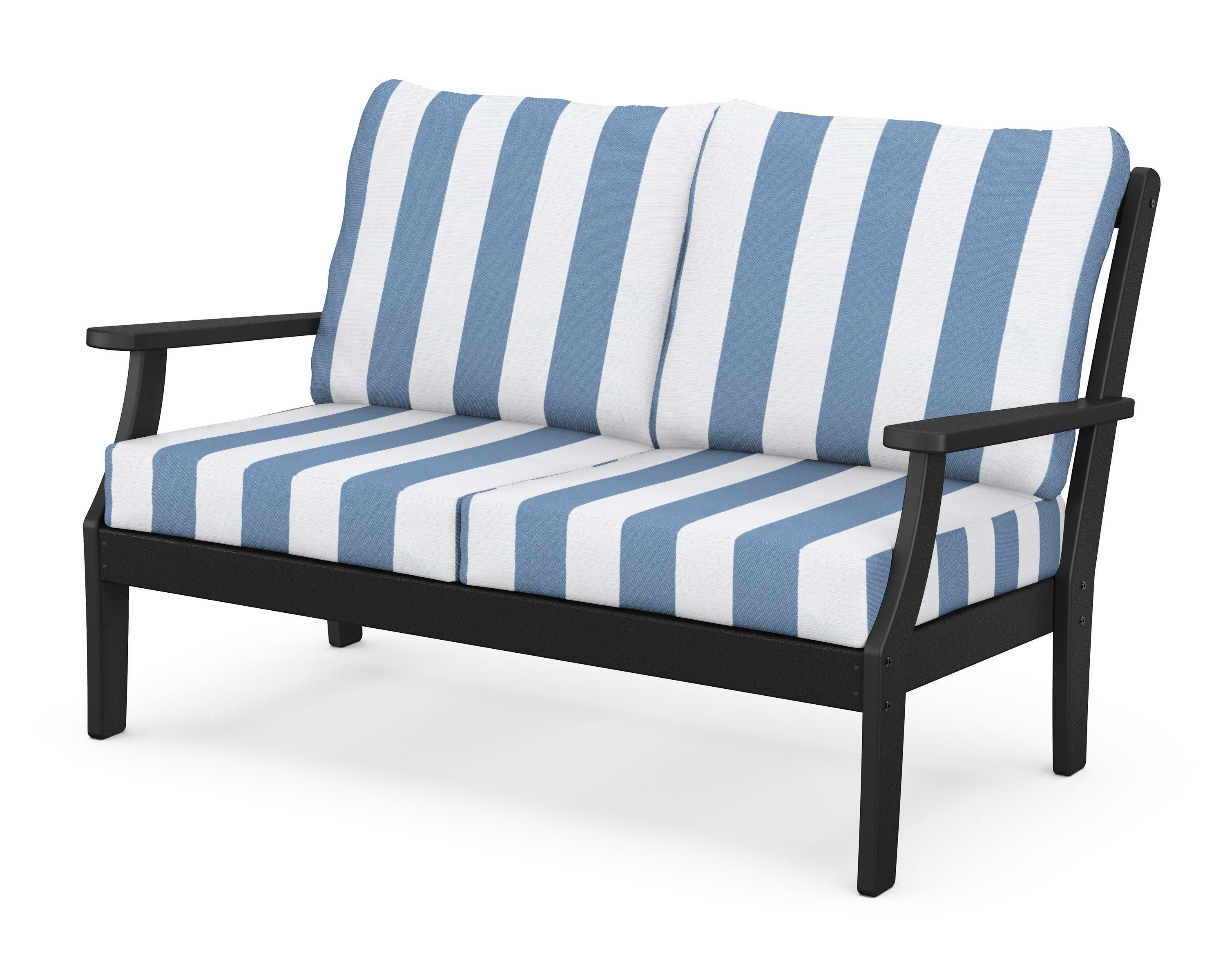 Braxton Deep Seating Loveseat in Black / Cabana Stripe Sky Blue