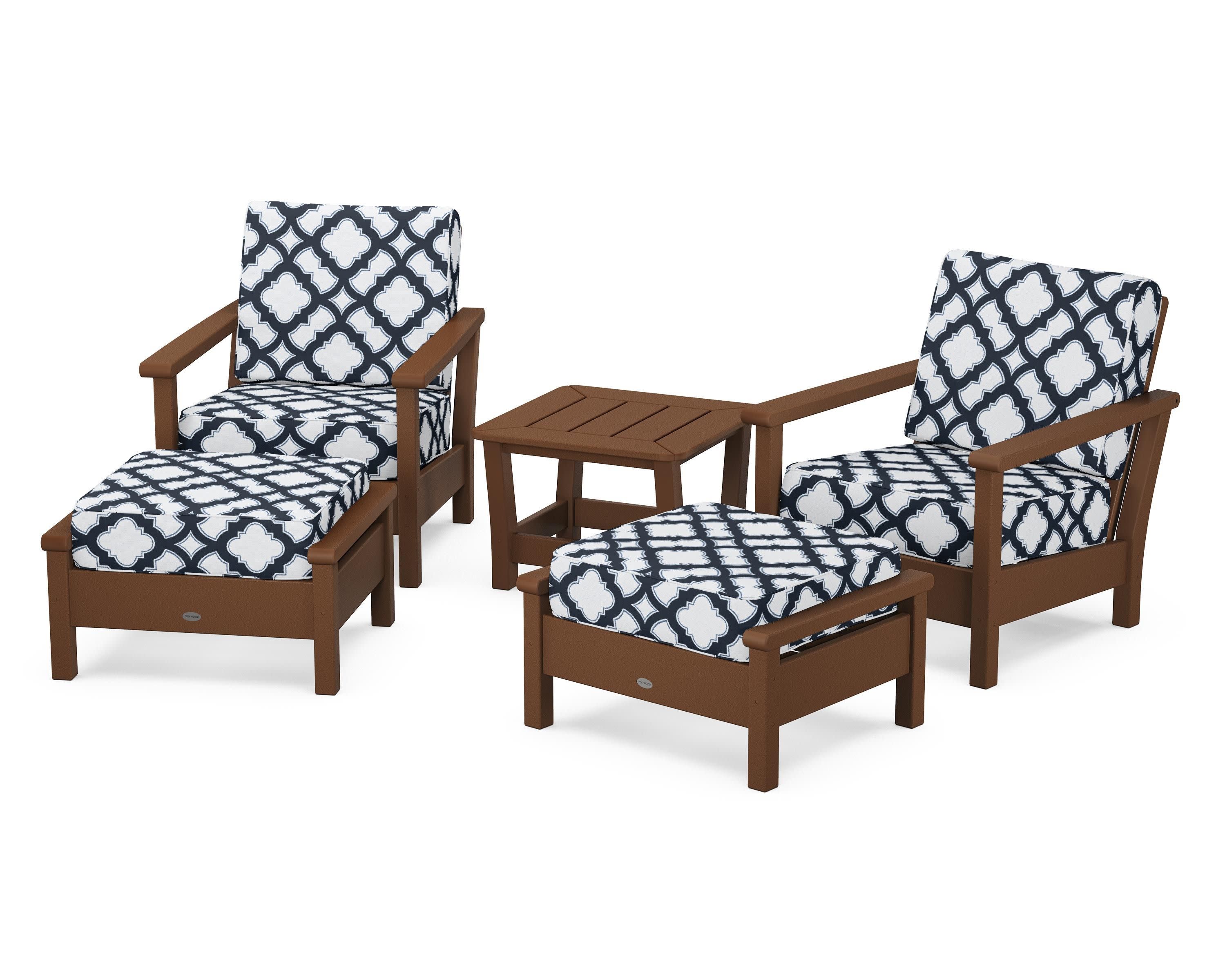 Harbour 5-Piece Deep Seating Chair Set in Teak / Trellis Marine Indigo