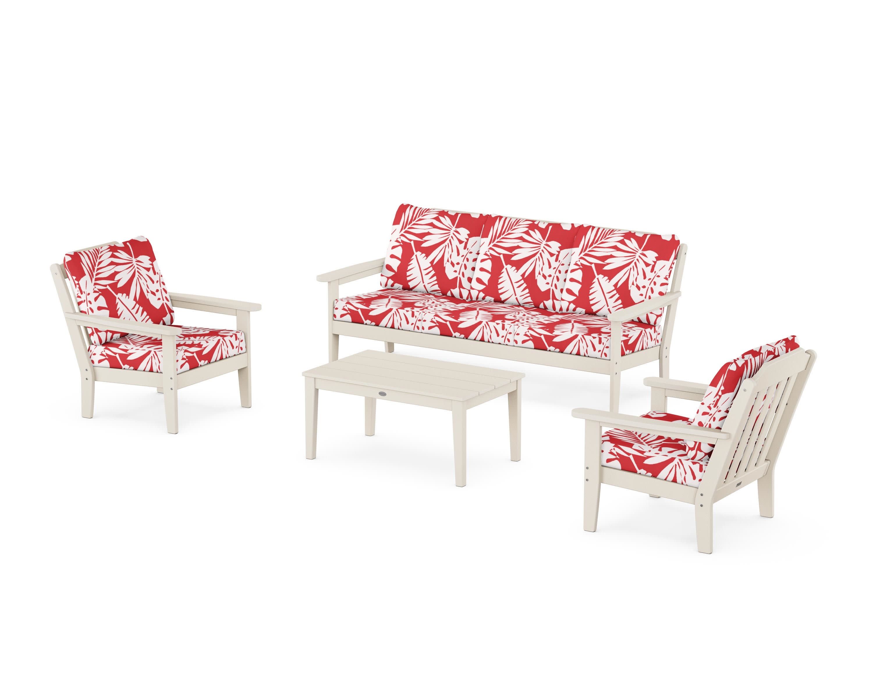 Cottage 4-Piece Deep Seating Set with Sofa in Sand / Leaf Crimson
