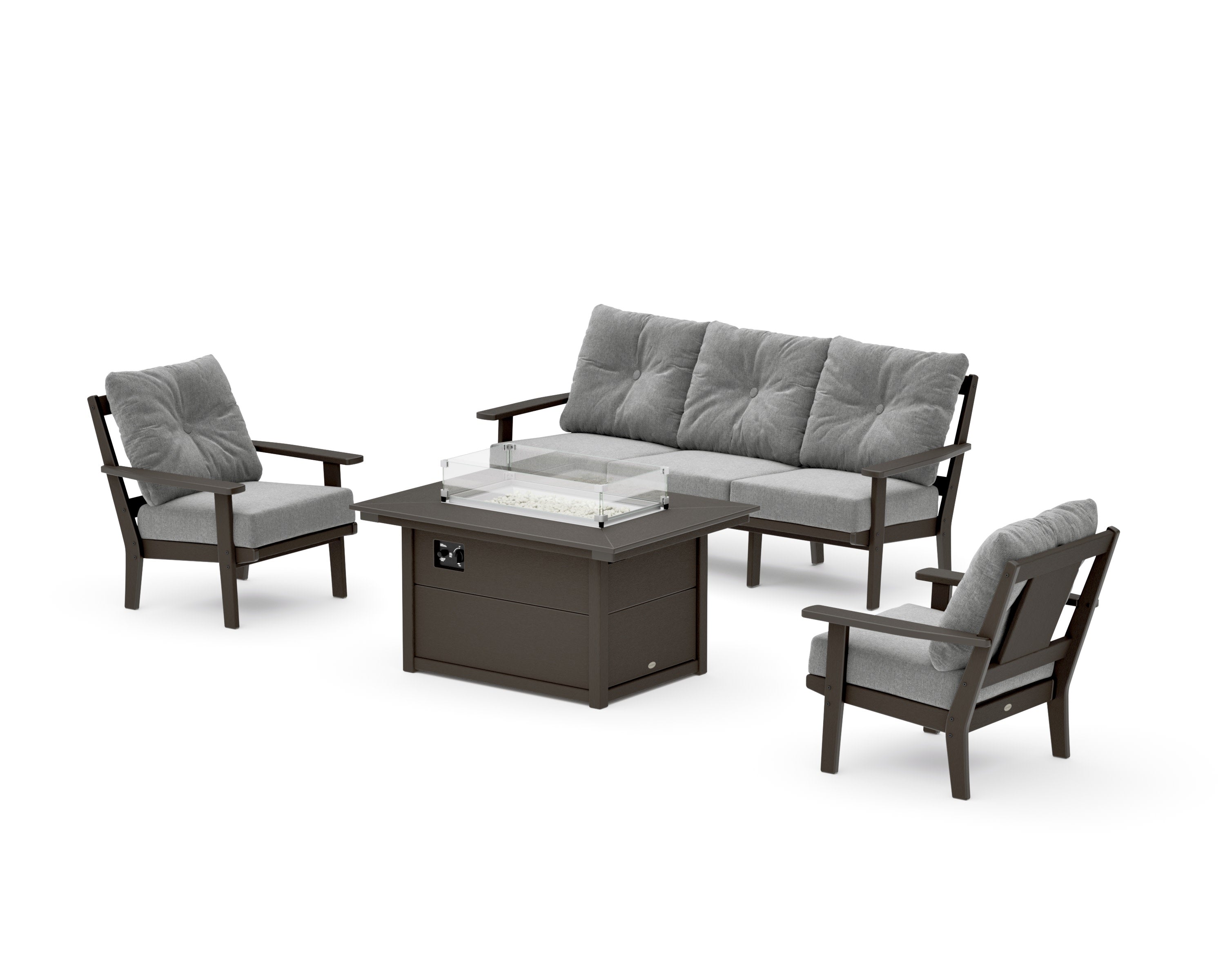 Prairie Deep Seating Fire Pit Table Set in Vintage Coffee / Grey Mist