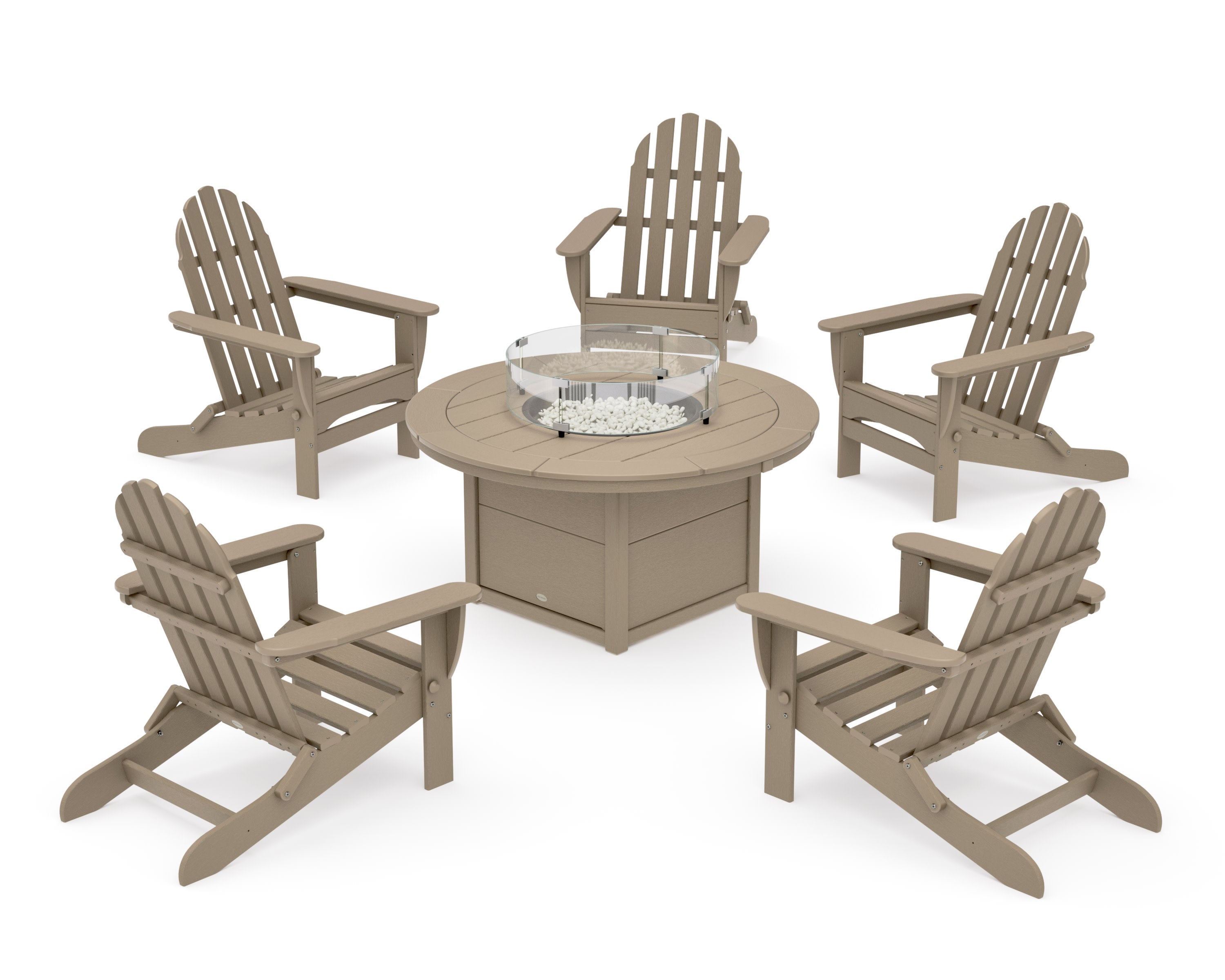 Classic Folding Adirondack 6-Piece Conversation Set with Fire Pit Table in Vintage Sahara