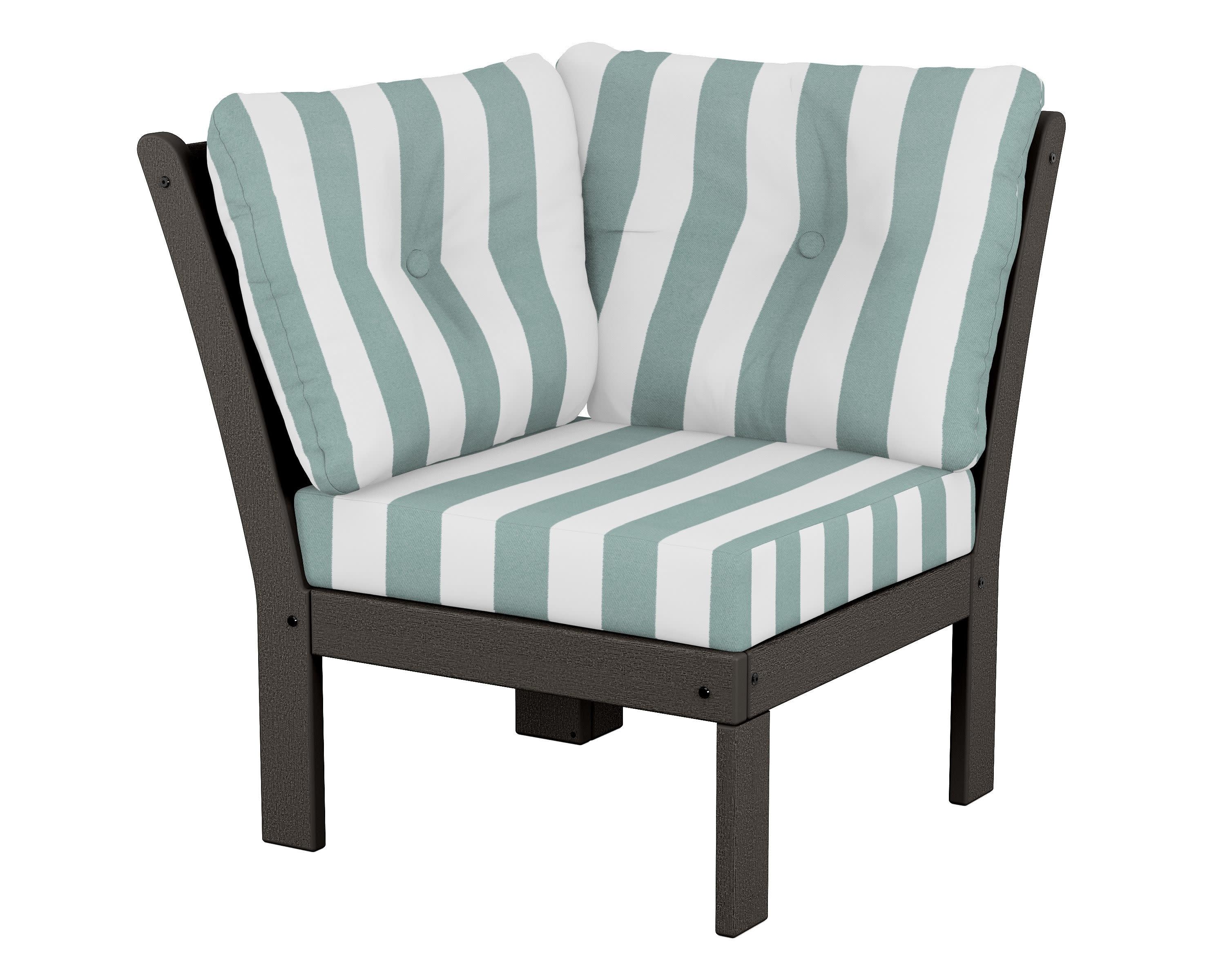 Vineyard Modular Corner Chair in Vintage Coffee / Cabana Stripe Glacier Spa