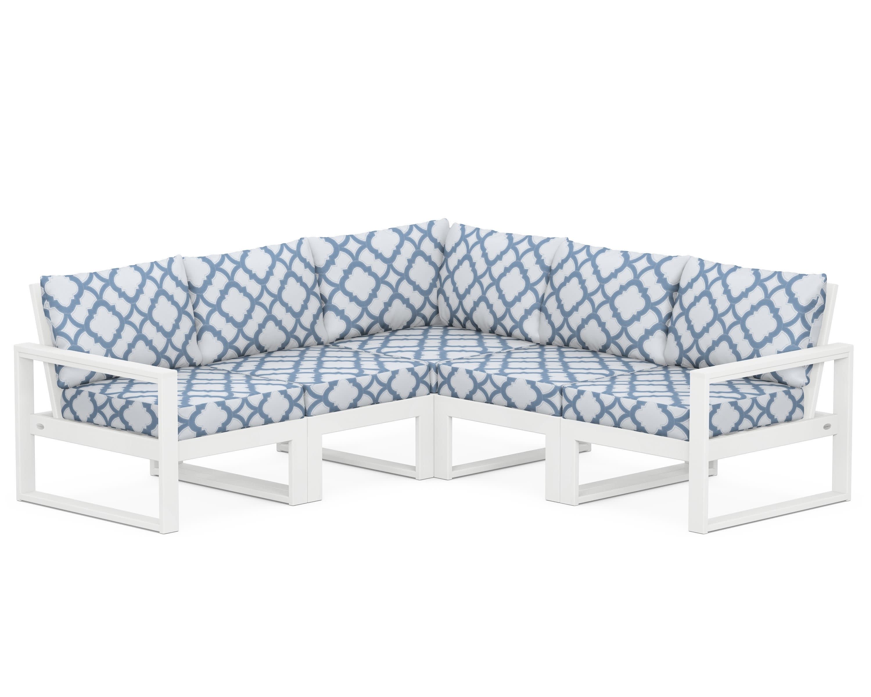 EDGE 5-Piece Modular Deep Seating Set in White / Trellis Sky Blue