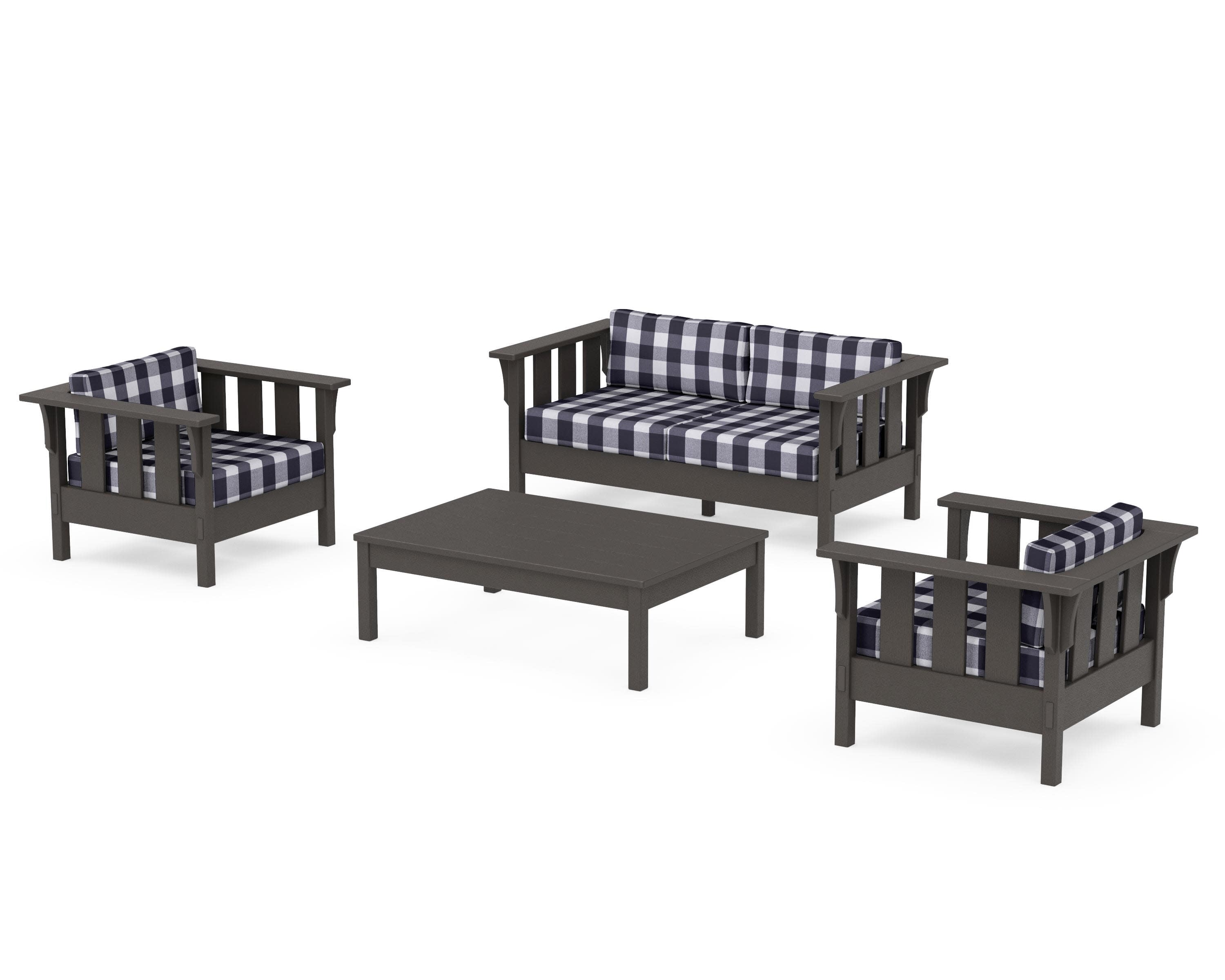 Acadia 4-Piece Deep Seating Set with Loveseat in Vintage Coffee / Buffalo Plaid Navy