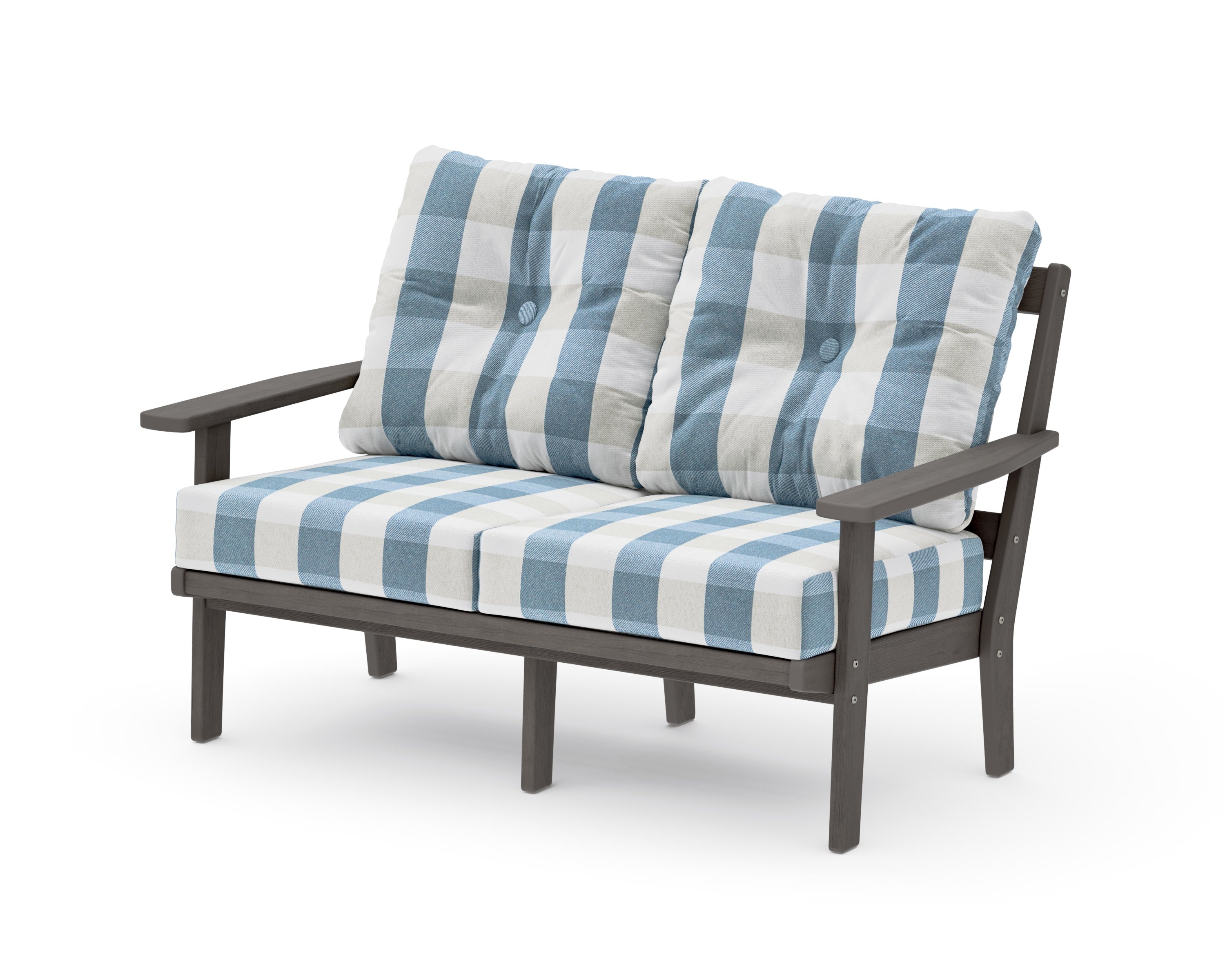 Prairie Deep SeatingLoveseat in Driftwood / Buffalo Plaid Sky Blue