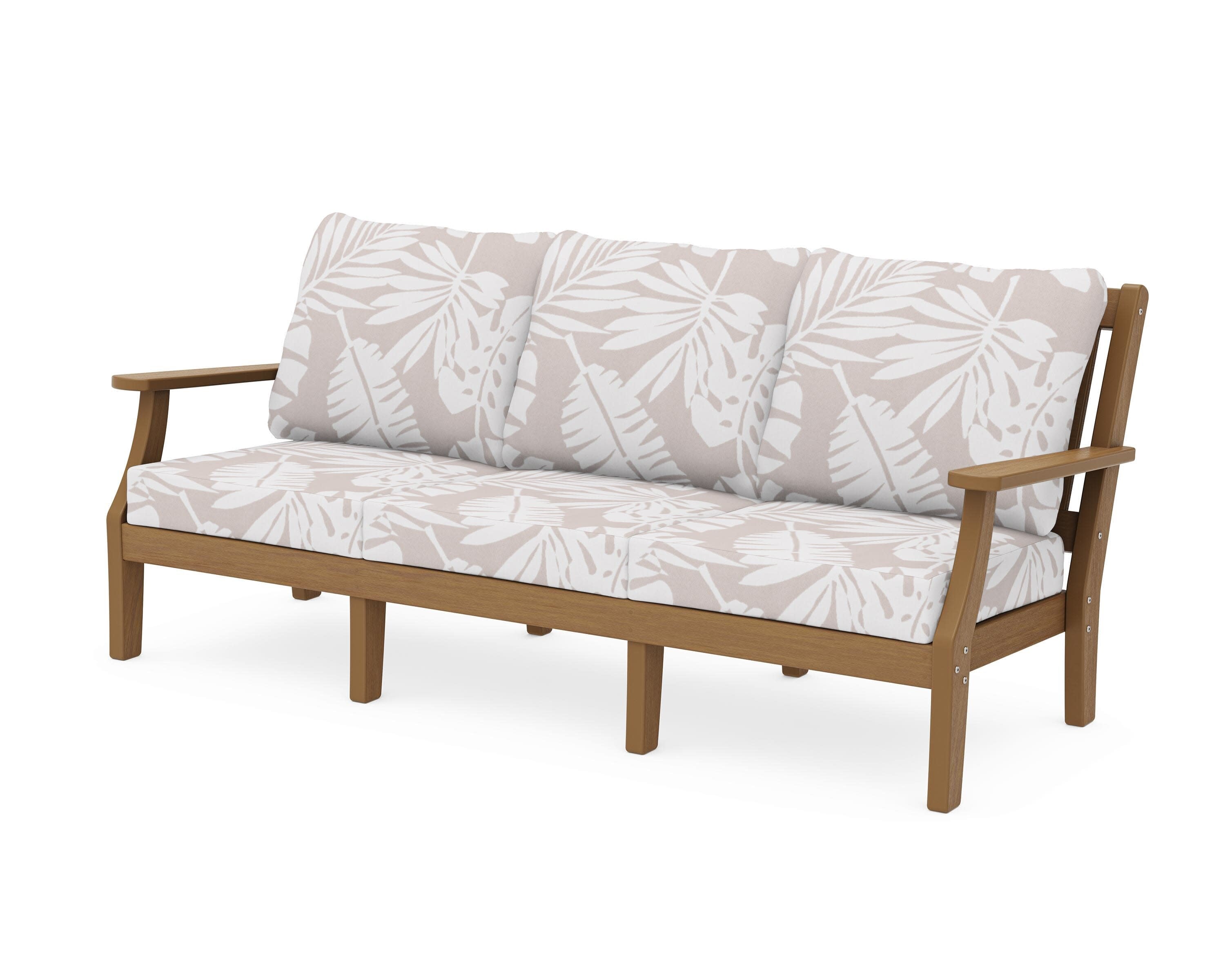 Chinoiserie Deep Seating Sofa in Natural / Leaf Dune Burlap