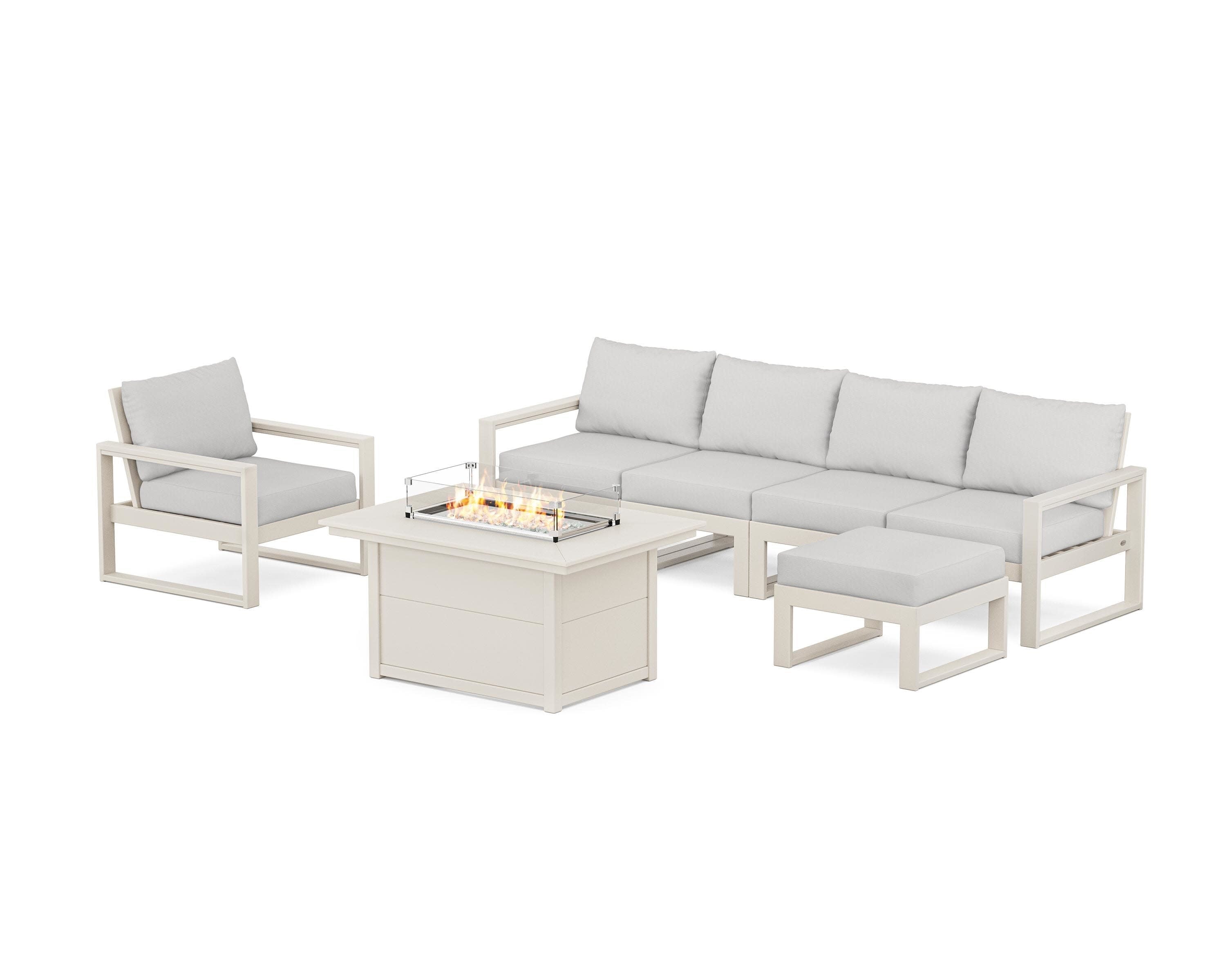 EDGE Sectional Lounge and Fire Pit Set in Sand / Diamond in the Rough