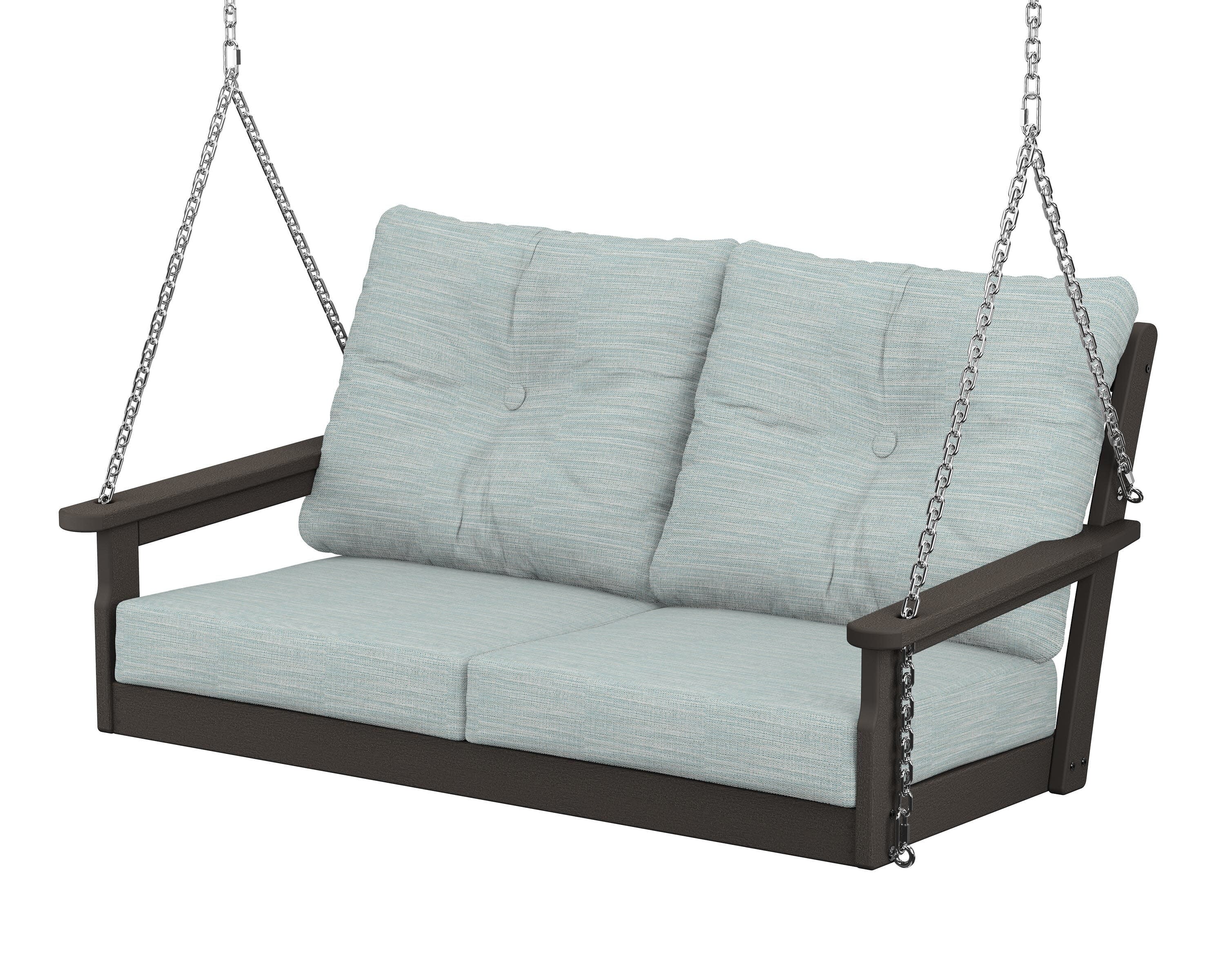 Vineyard Deep Seating Swing in Vintage Coffee / Soothe Mist