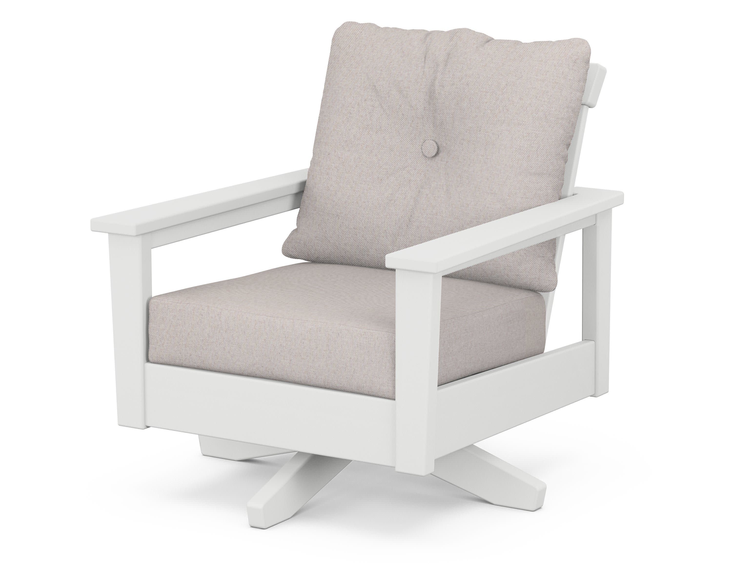 Prescott Deep Seating Swivel Chair in White / Dune Burlap