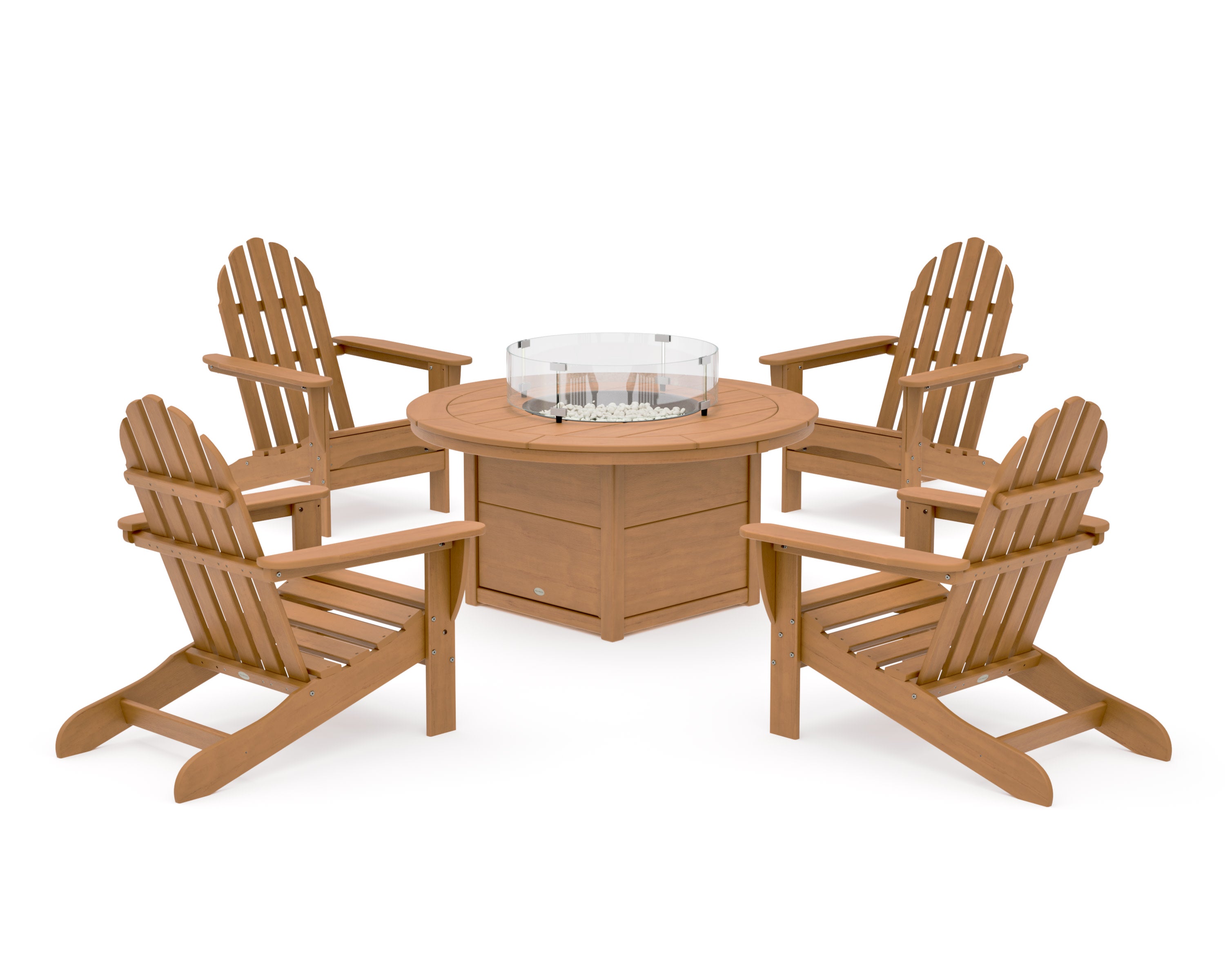 Classic Adirondack 5-Piece Conversation Set with Fire Pit Table in Natural