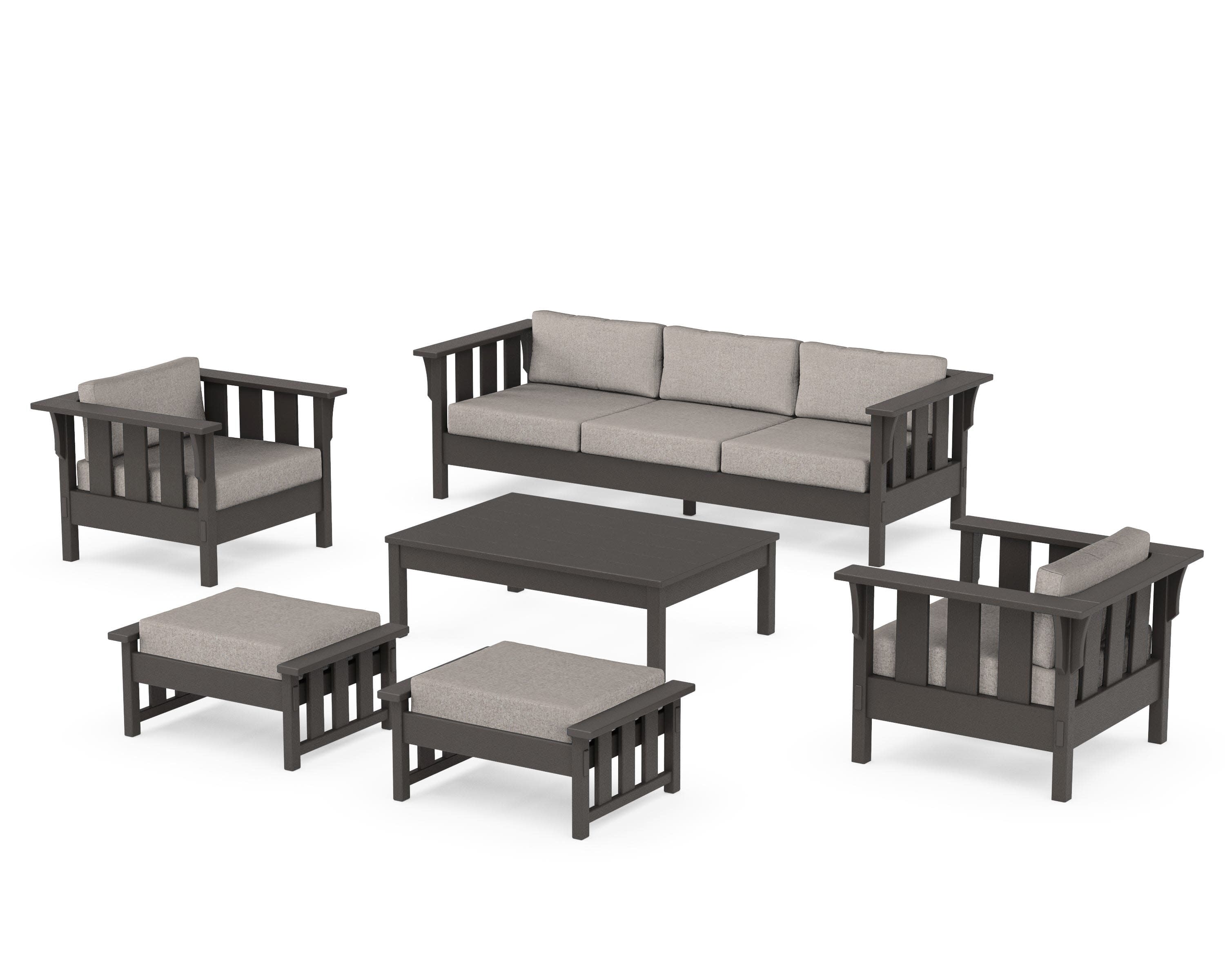 Acadia 6-Piece Lounge Sofa Set in Vintage Coffee / Weathered Tweed