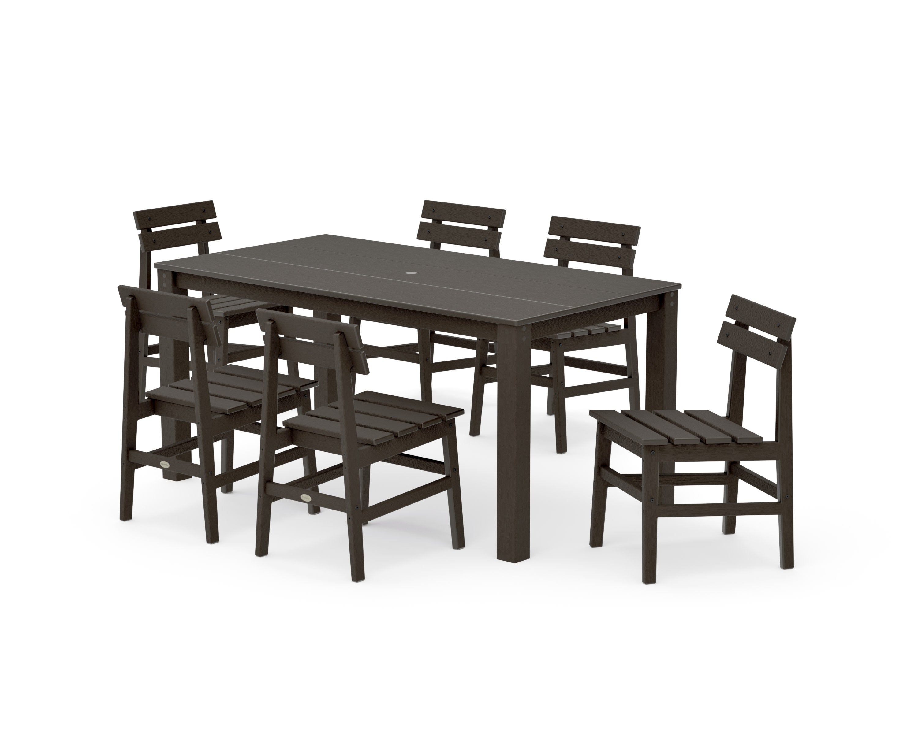 Modern Studio Plaza Chair 7-Piece Parsons Table Dining Set in Vintage Coffee