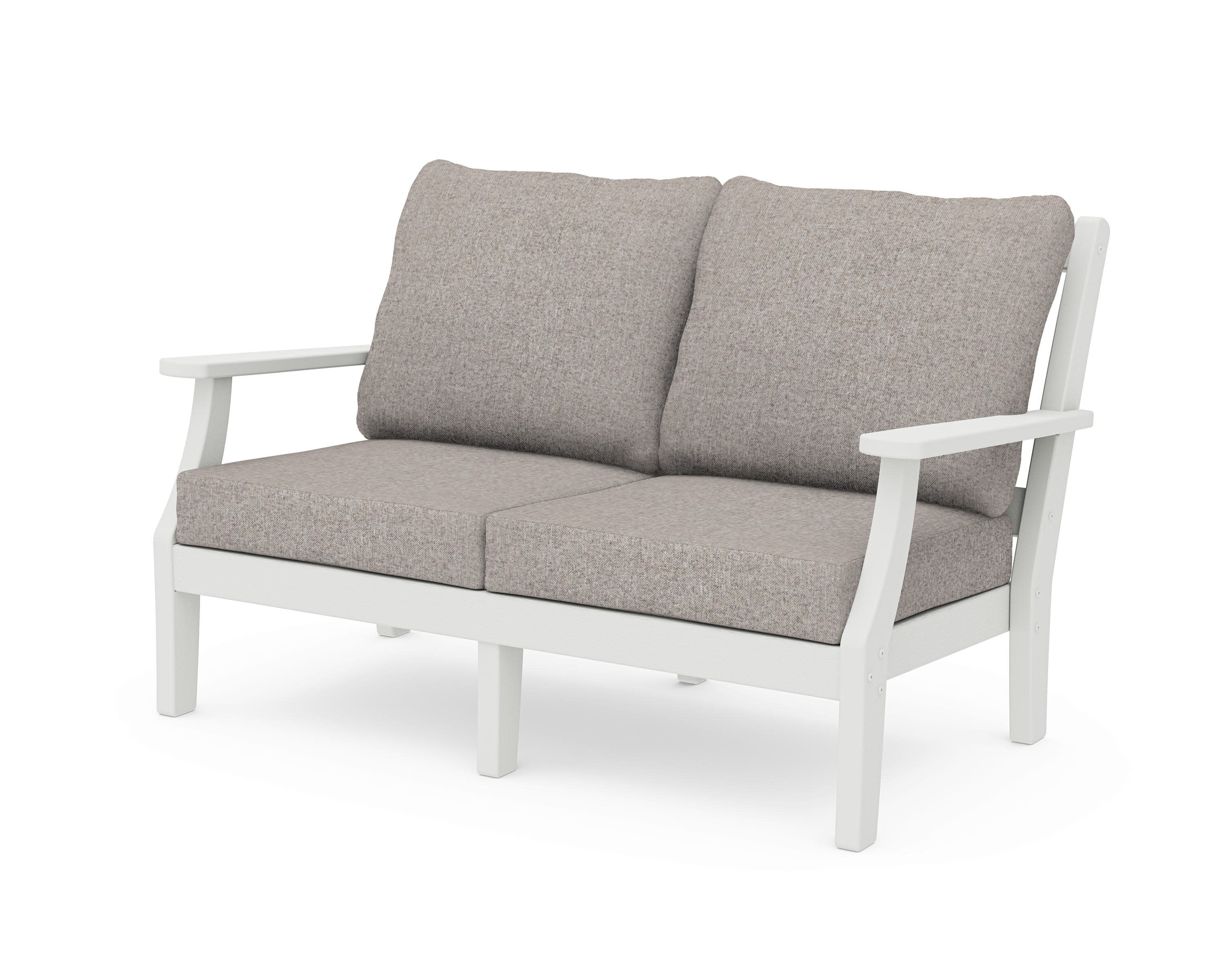 Chinoiserie Deep Seating Loveseat in Vintage White / Weathered Tweed