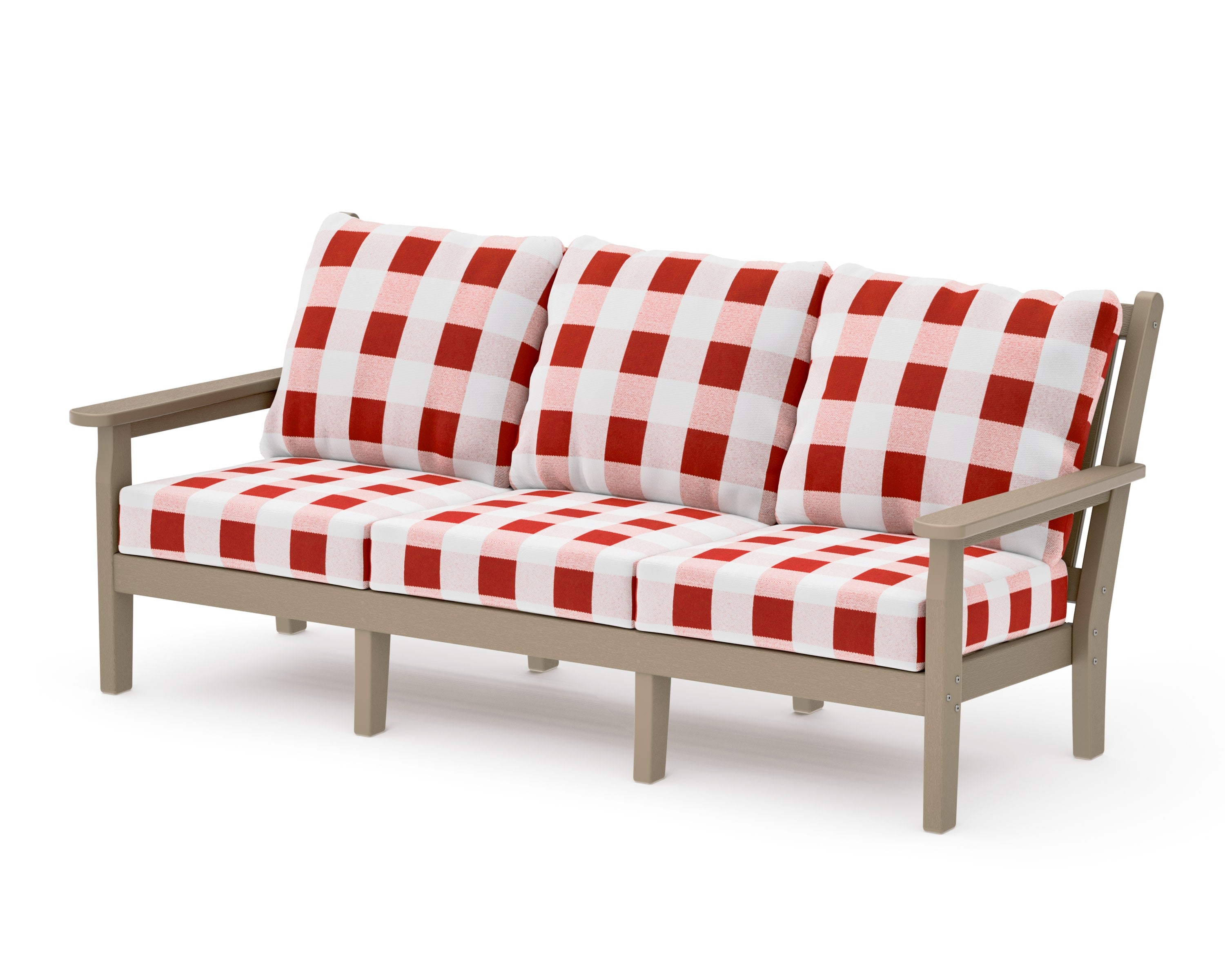 Chippendale Deep Seating Sofa in Vintage Sahara / Buffalo Plaid Crimson