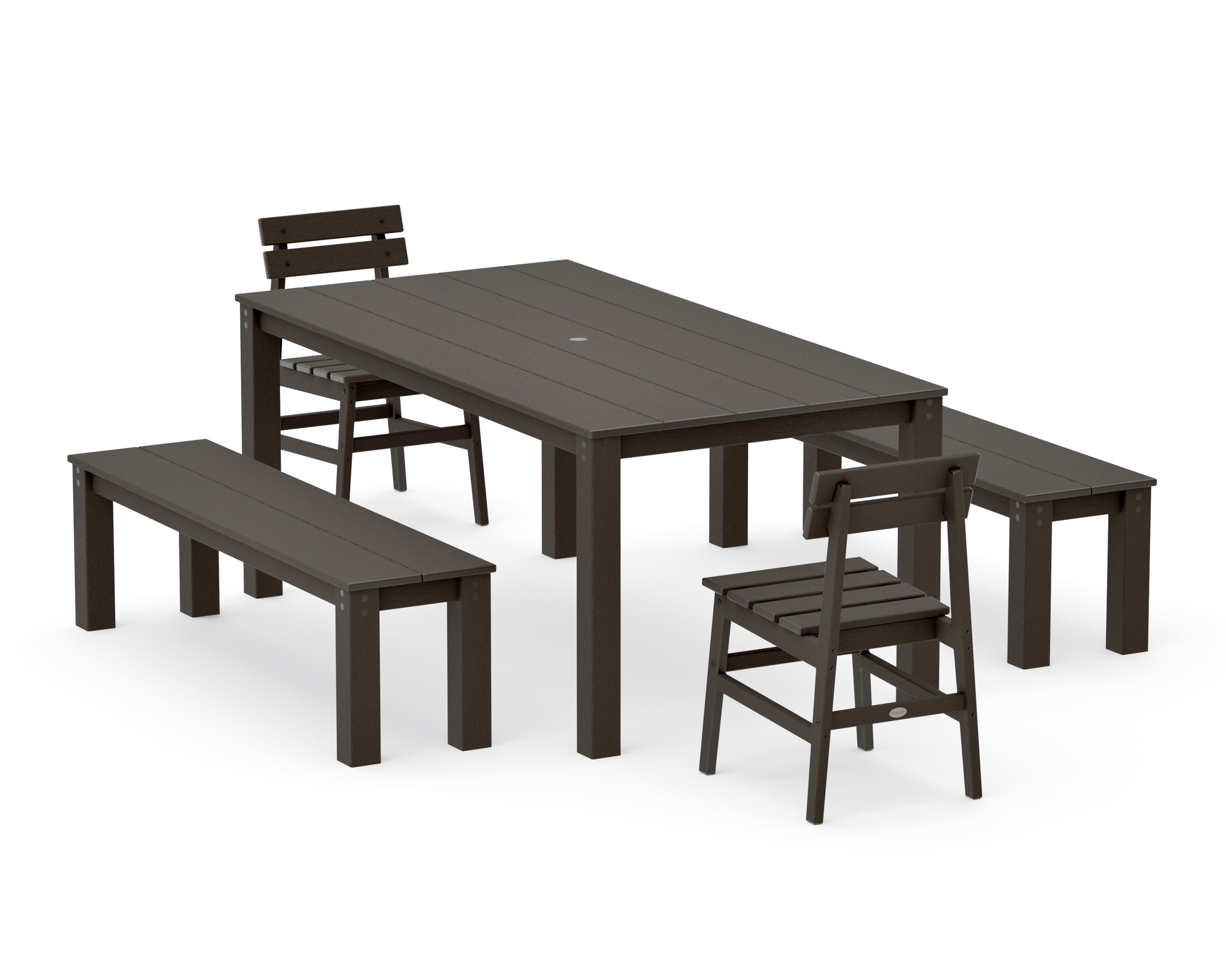 Modern Studio Plaza Chair 5-Piece Parsons Dining Set with Benches in Vintage Coffee
