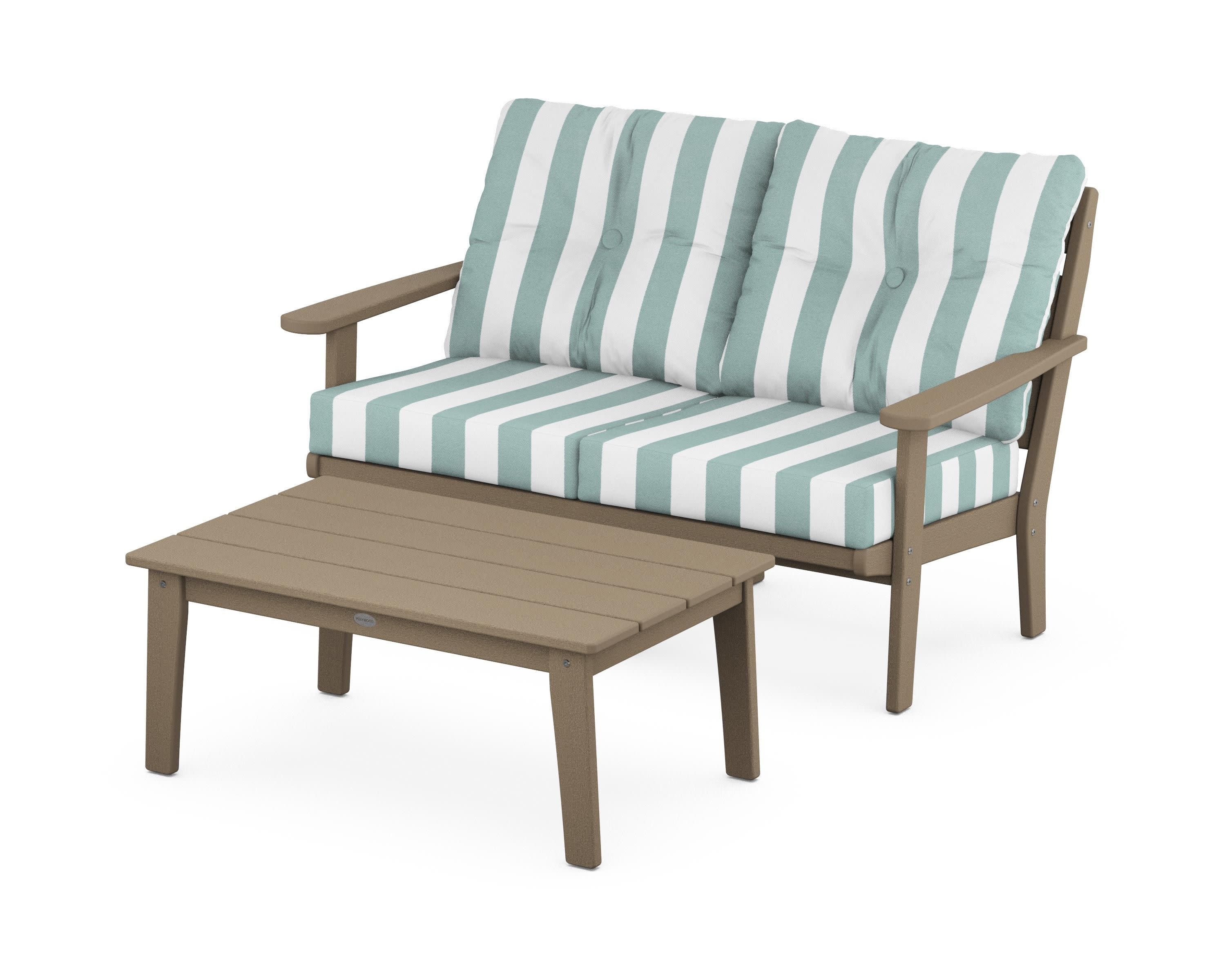Lakeside 2-Piece Lounge Loveseat Set in Vintage Sahara / Cabana Stripe Glacier Spa