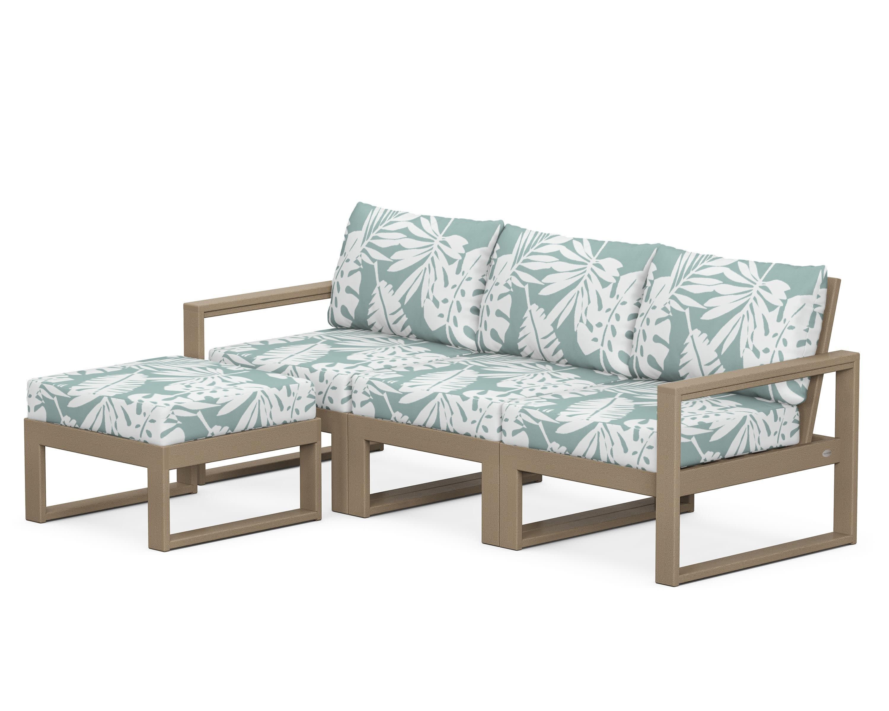 EDGE 4-Piece Modular Deep Seating Set with Ottoman in Vintage Sahara / Leaf Glacier Spa