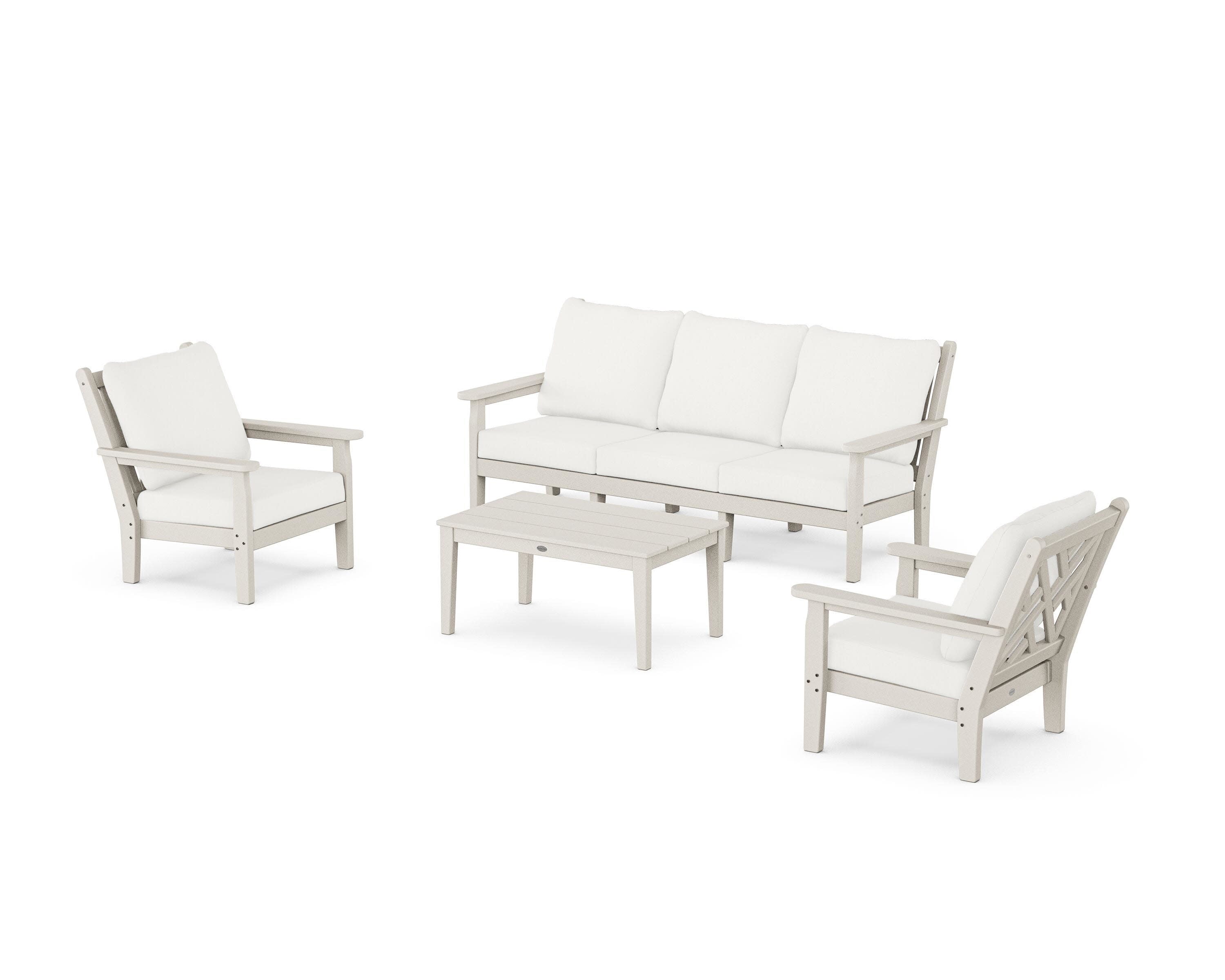 Chippendale 4-Piece Deep Seating Set with Sofa in Sand / Natural Linen
