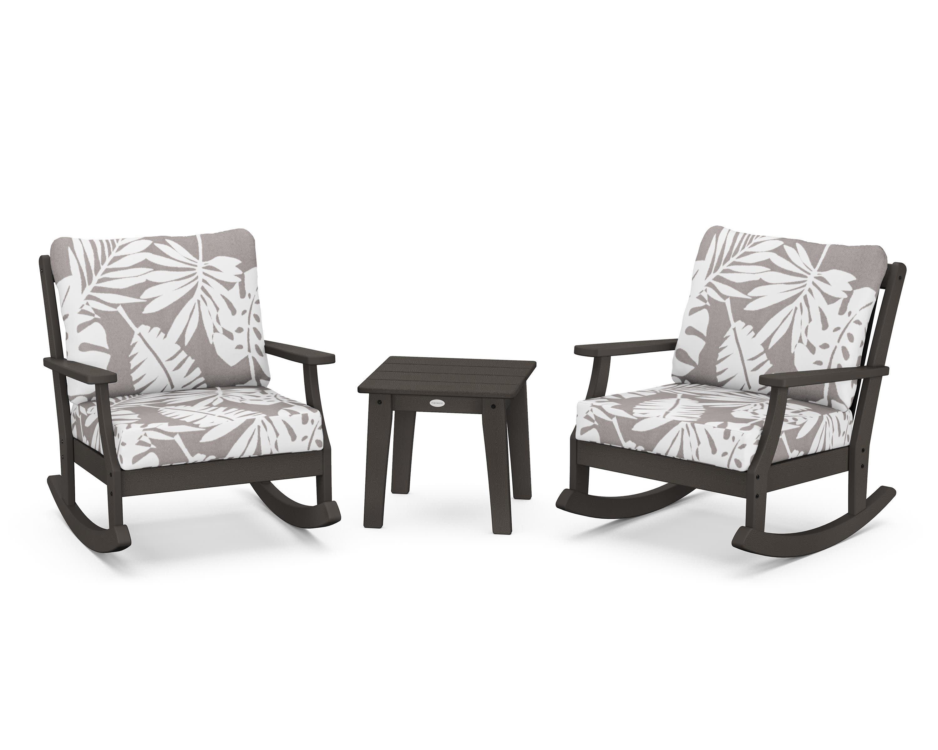 Braxton 3-Piece Deep Seating Rocker Set in Vintage Coffee / Leaf Grey Mist