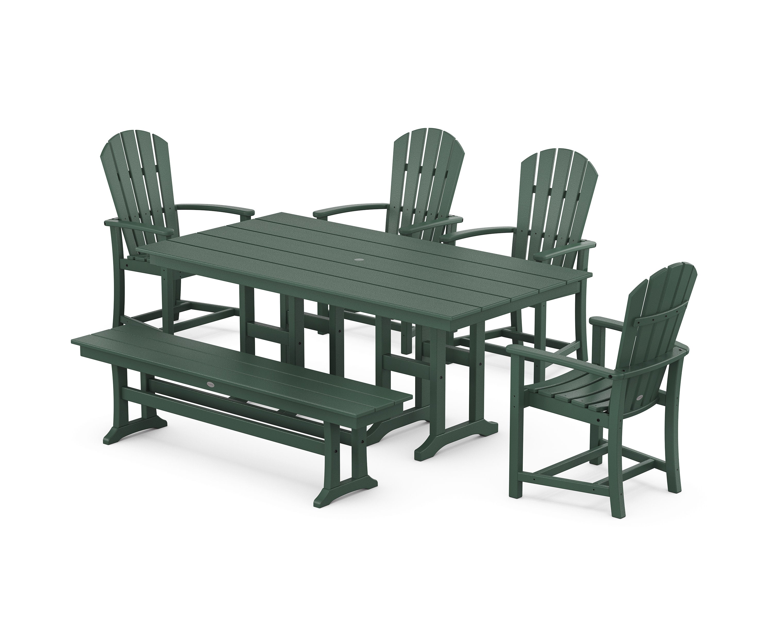 Palm Coast 6-Piece Farmhouse Dining Set with Bench in Green
