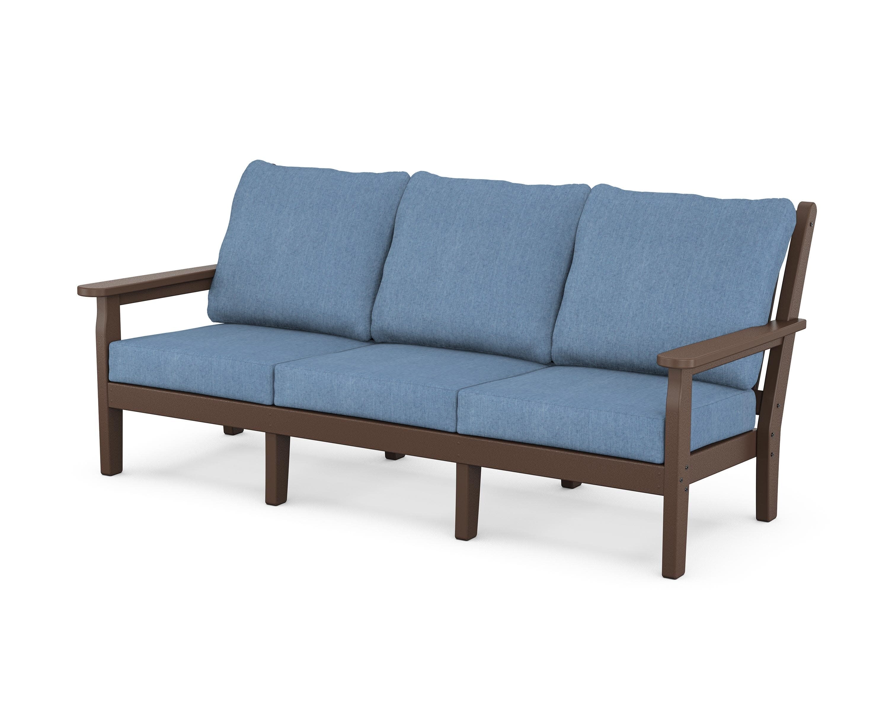 Chippendale Deep Seating Sofa in Mahogany / Sky Blue