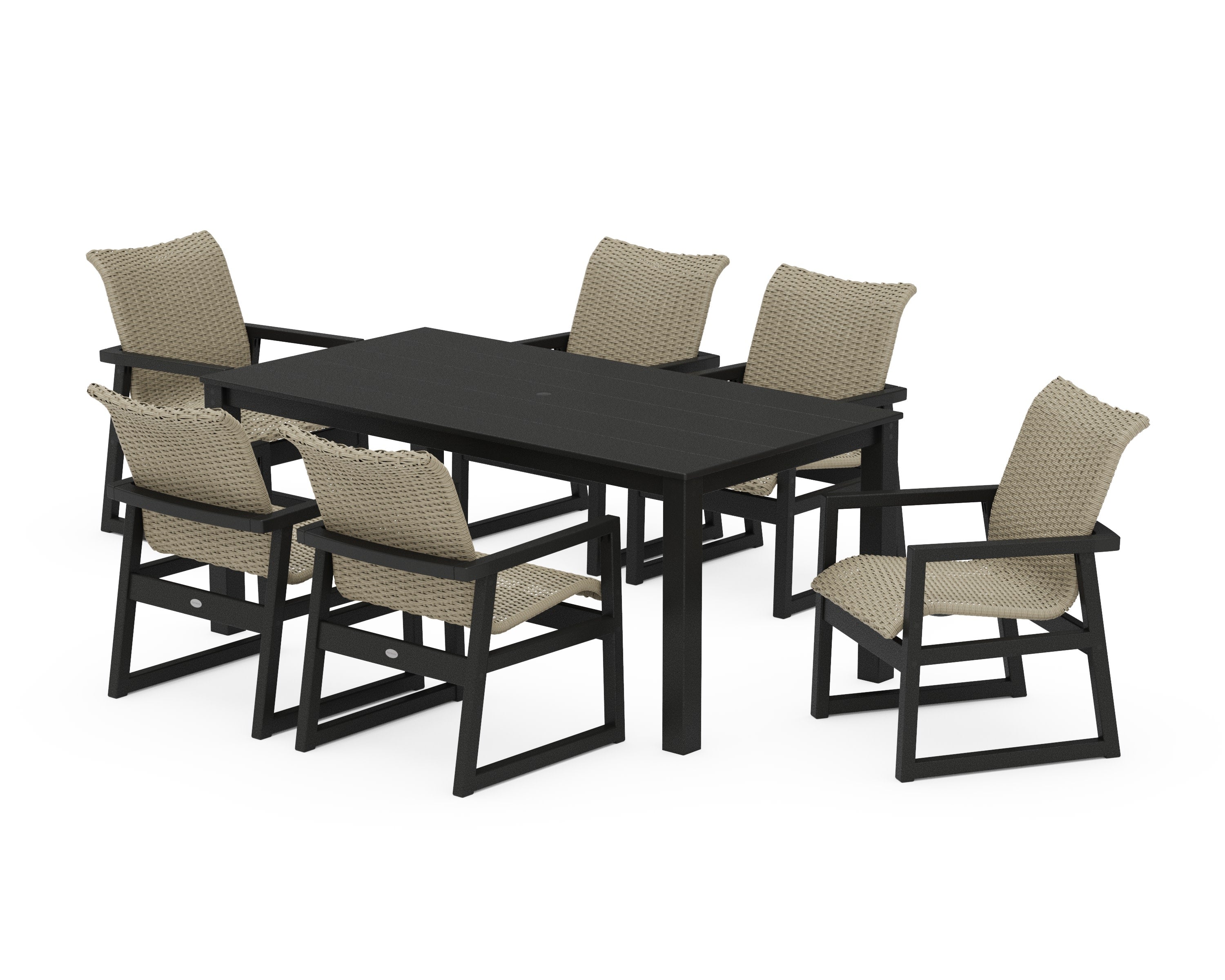 EDGE Woven Arm Chair 7-Piece Parsons Dining Set in Black / Dune Grass