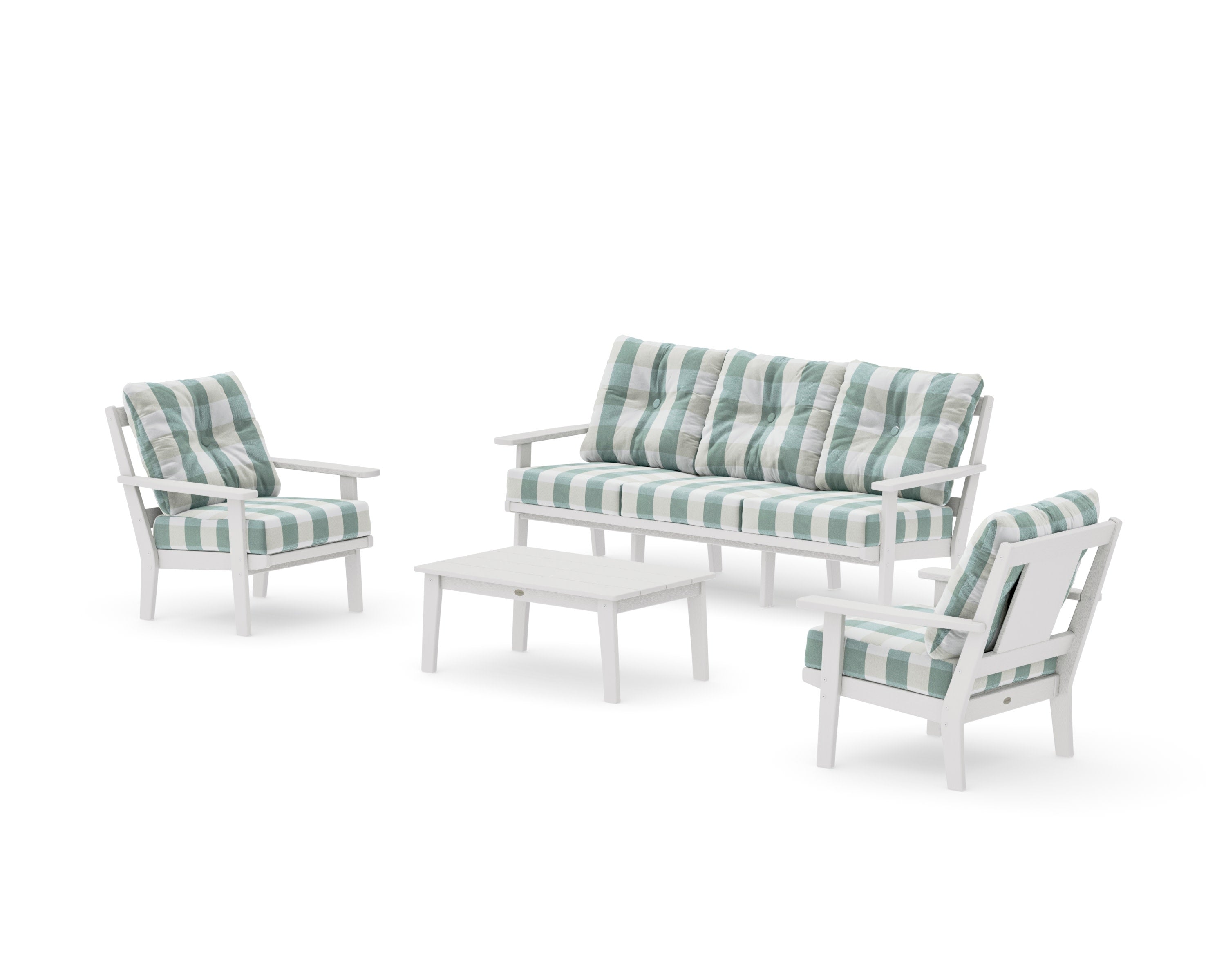 Prairie 4-Piece Deep Seating Set with Sofa in Vintage White / Buffalo Plaid Glacier Spa